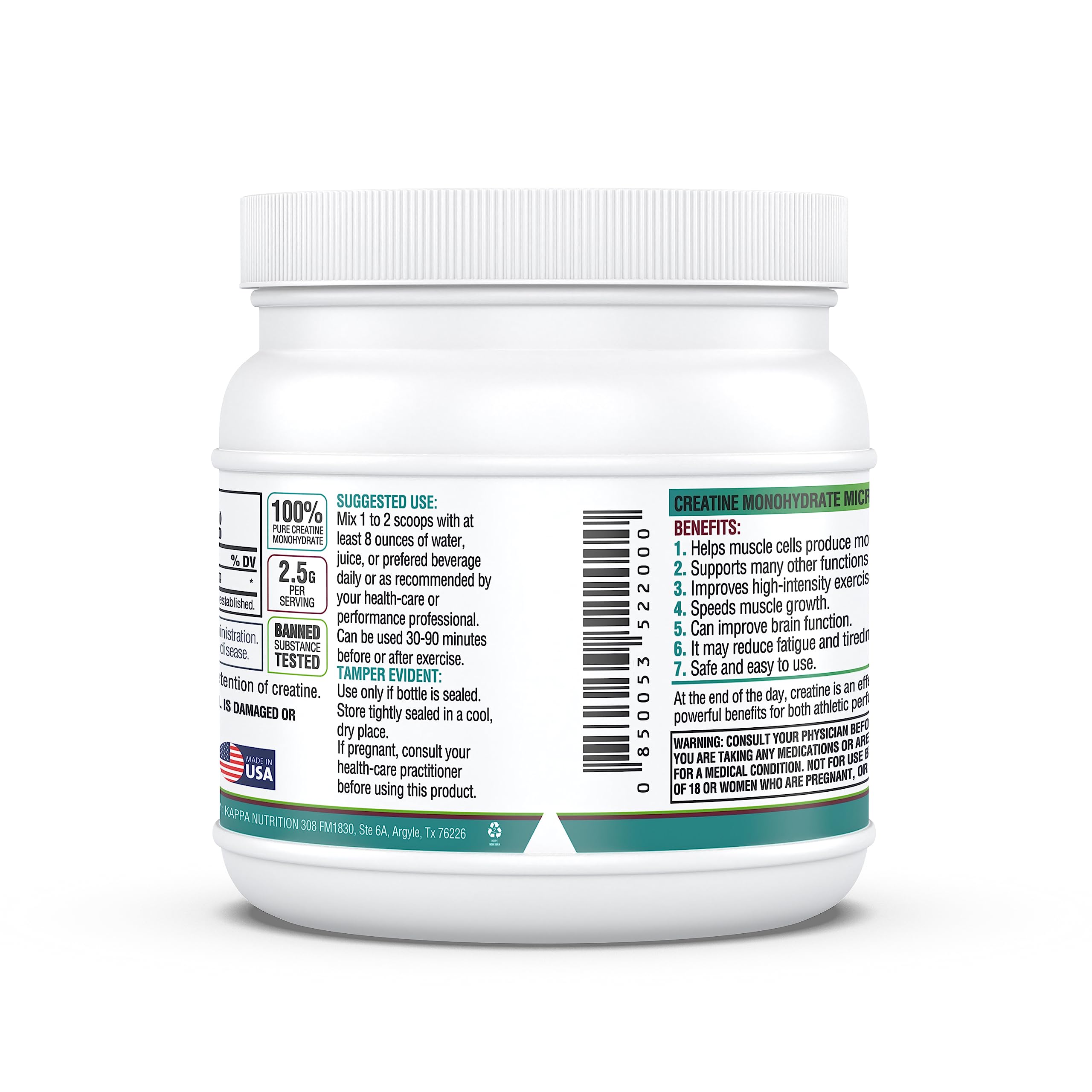 Kappa Nutrition Creatine Monohydrate Powder, Pure Amino Acid Formula, Supports Muscle Strength, Cellular Energy & Mental Focus* Gluten-Free, Keto, 2.25g per Scoop, 240 Servings, Net Wt. 1.32 LB (600g) KAPPA NUTRITIONBuy Supplements Australia
