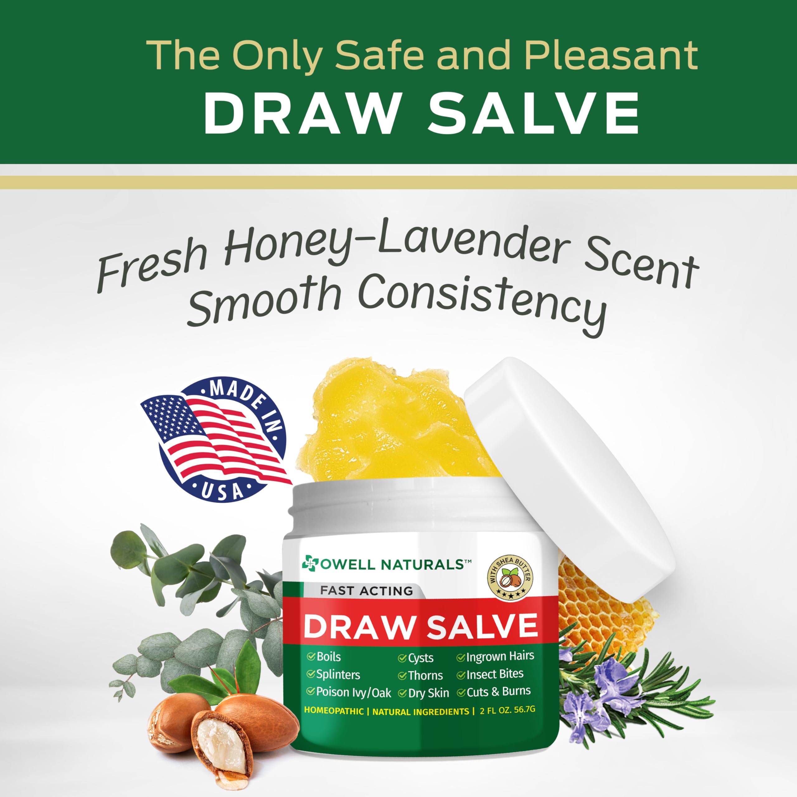 Owell Naturals Drawing Salve Ointment with Pure Shea Butter, for ingrown Hair, Boil, Splinter Remover, Bug Spider Bites, Bee Sting, Mosquito Itch, Poison Ivy, Burns & Cuts,1 Fl Oz (Pack of 1)