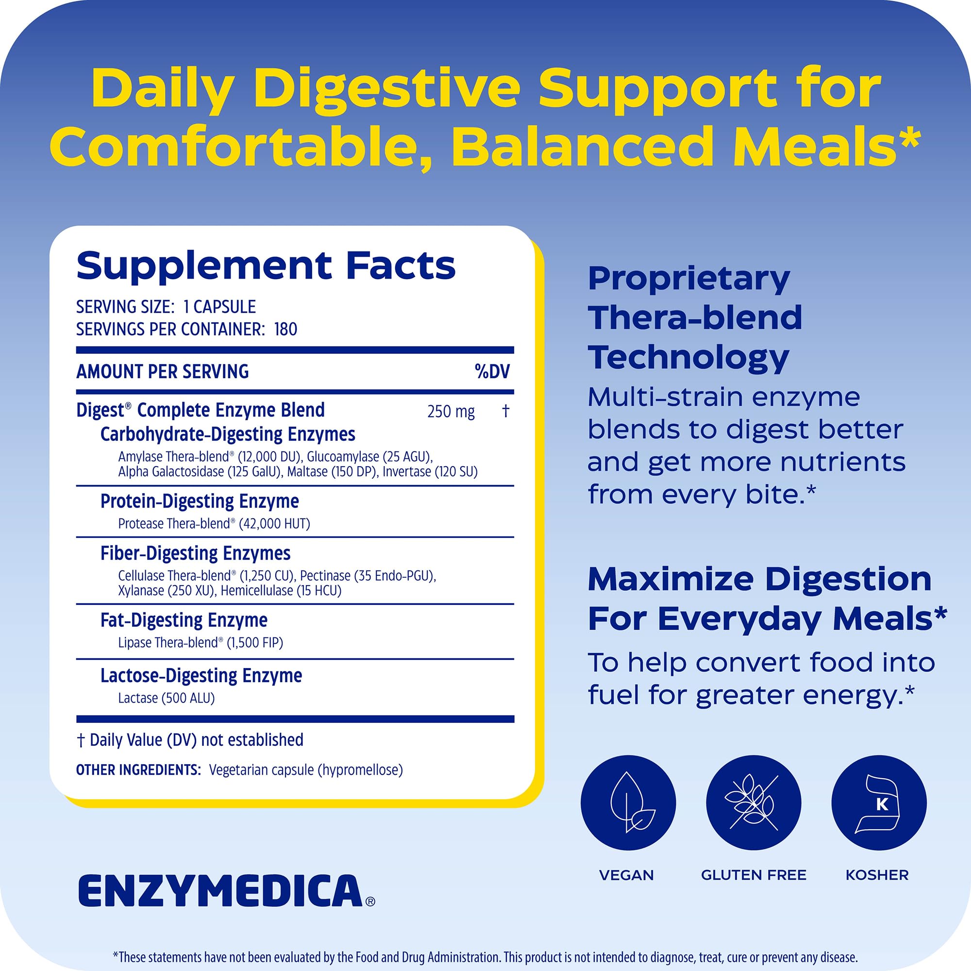 Enzymedica Digest Complete - Helps Gas & Bloating - 90 Caps