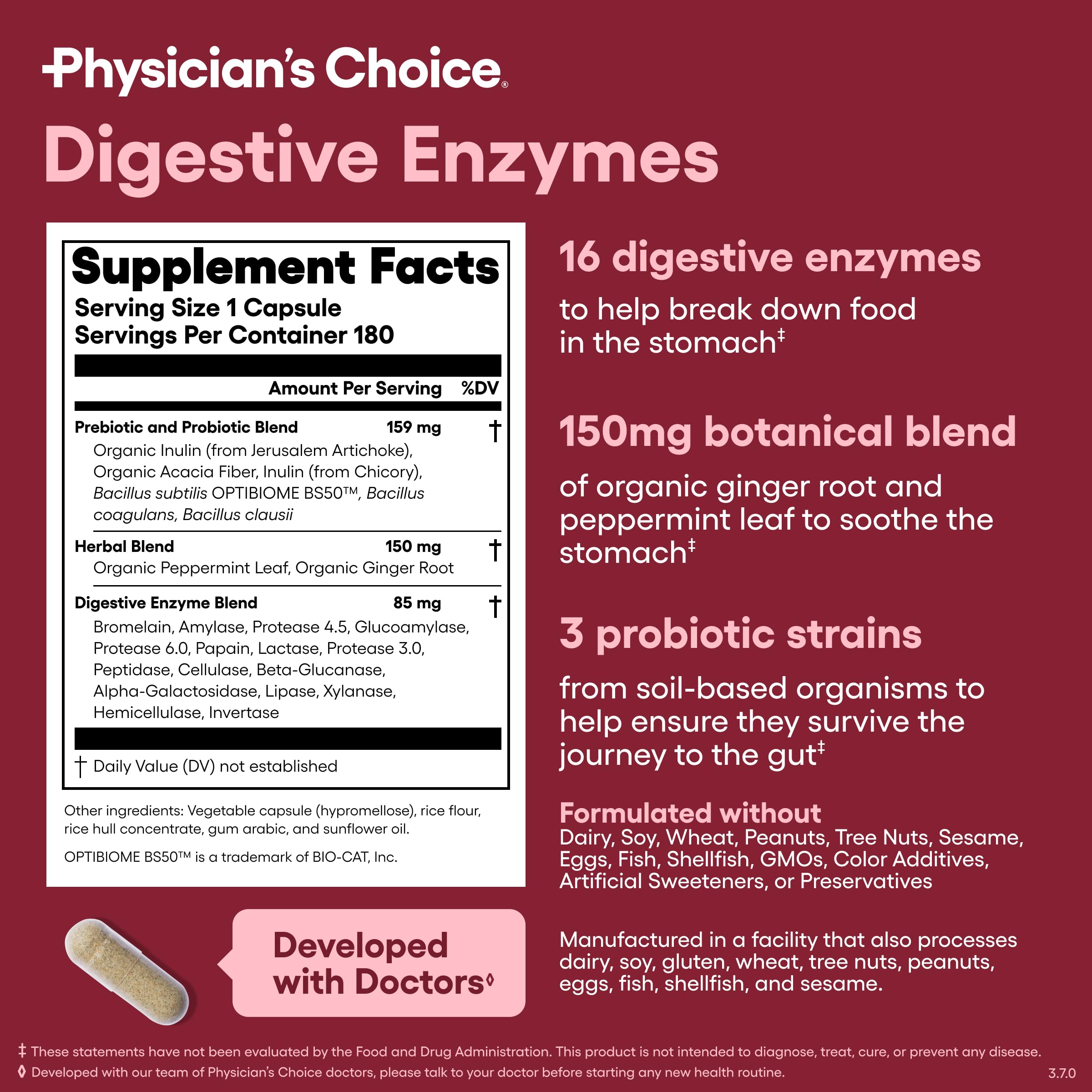 Physician's CHOICE Digestive Enzymes for Bloating & Digestion - Fast-Acting 16 Enzyme Formula with Organic Prebiotics & Probiotics for Gut & Digestive Health - Meal Time Discomfort Relief - 60 CT