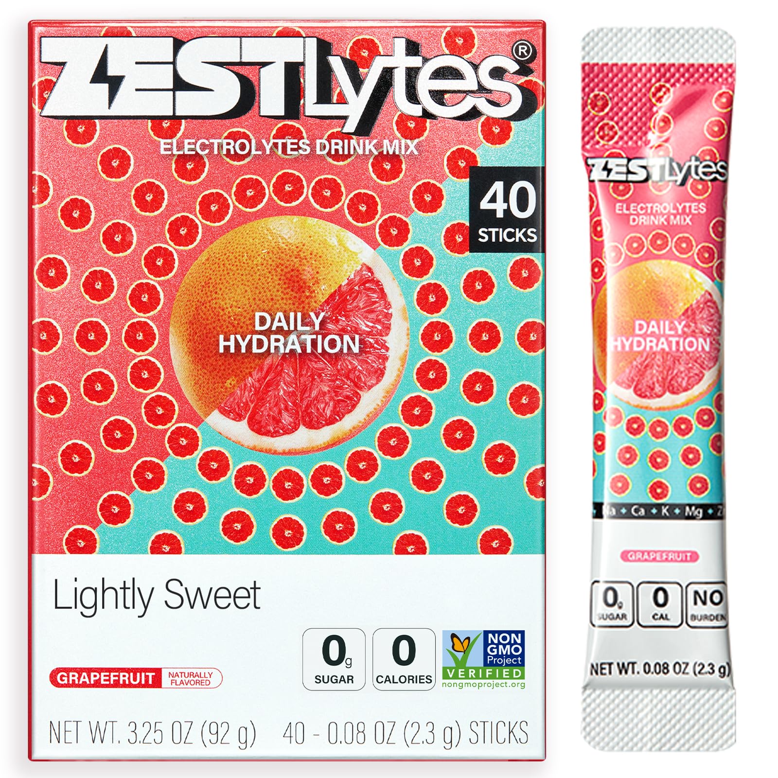 40 Sticks Low Sodium Sugar Free & 0 Calorie Electrolyte Hydration Packets | Lightly Sweet Electrolyte Powder Drink Mix, Liquid Daily IV Flavors Lemon Orange Peach Grapefruit