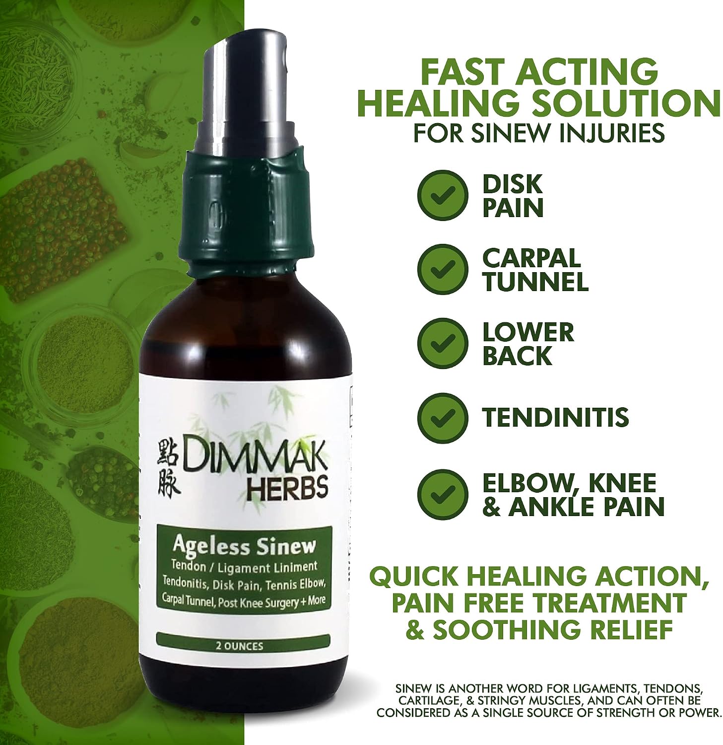 Dimmak Herbs Ageless Sinew Liniment- Deep-Penetrating Herbal Spray for Tendons, Tennis Elbow & Ligament Recovery- Authentic TCM Formula for Chronic & Stubborn Injuries- Non-Greasy, Fast-Drying (2oz)
