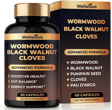 Wormwood Black Walnut Clove Cleanse for Humans - Advanced Detox Formula | Adults, Gut Health Supplement With Wormwood Herb, Black Walnut Hull Extract & Clove, 60 Capsules