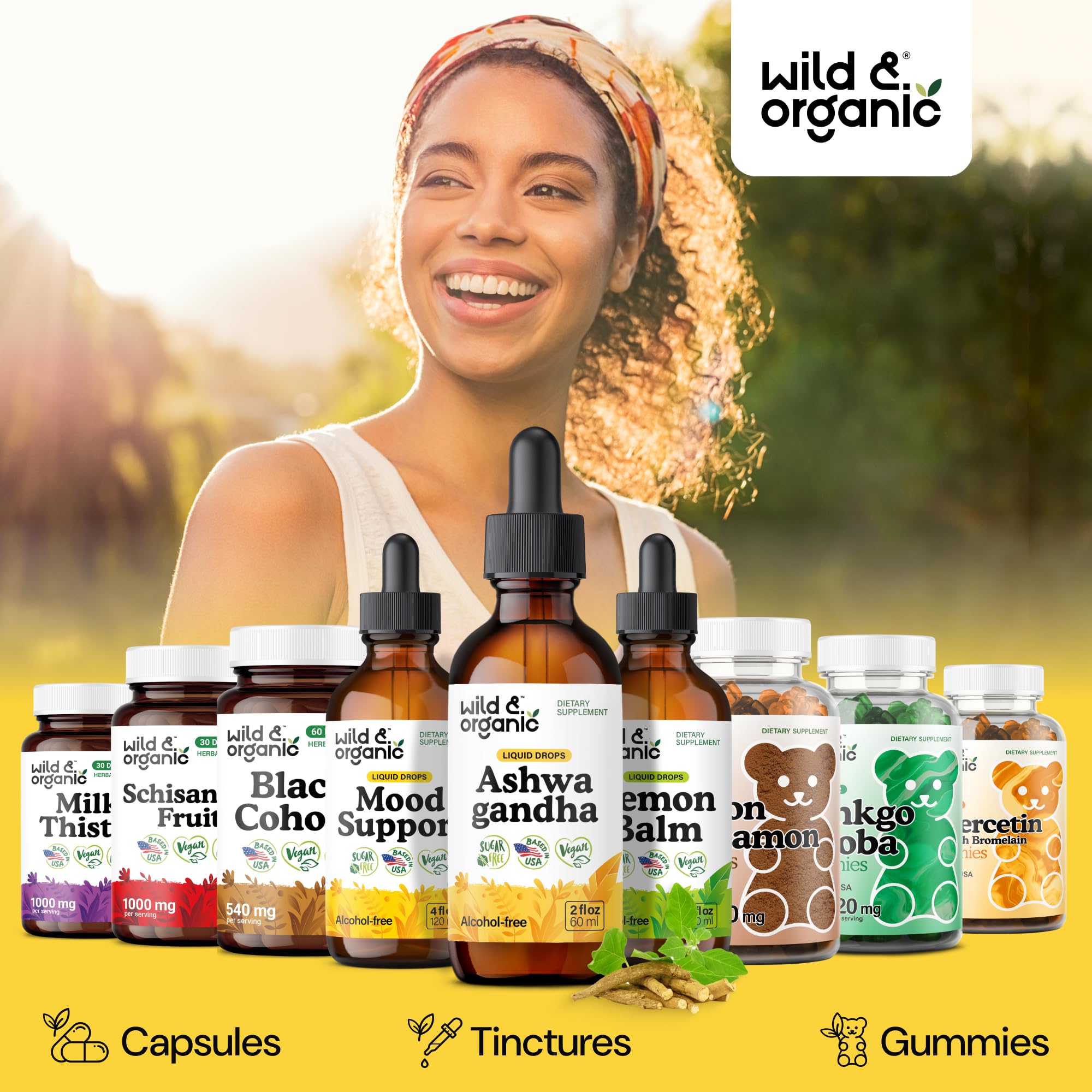 Wild & Organic Ashwagandha Drops - Mood Support & Positive Energy - 500 mg Ashwagandha for Women & Men - Add to Tea Liquid Extract for Relaxation - Non-GMO, Sugar & Alcohol-Free Tincture - 4 fl oz