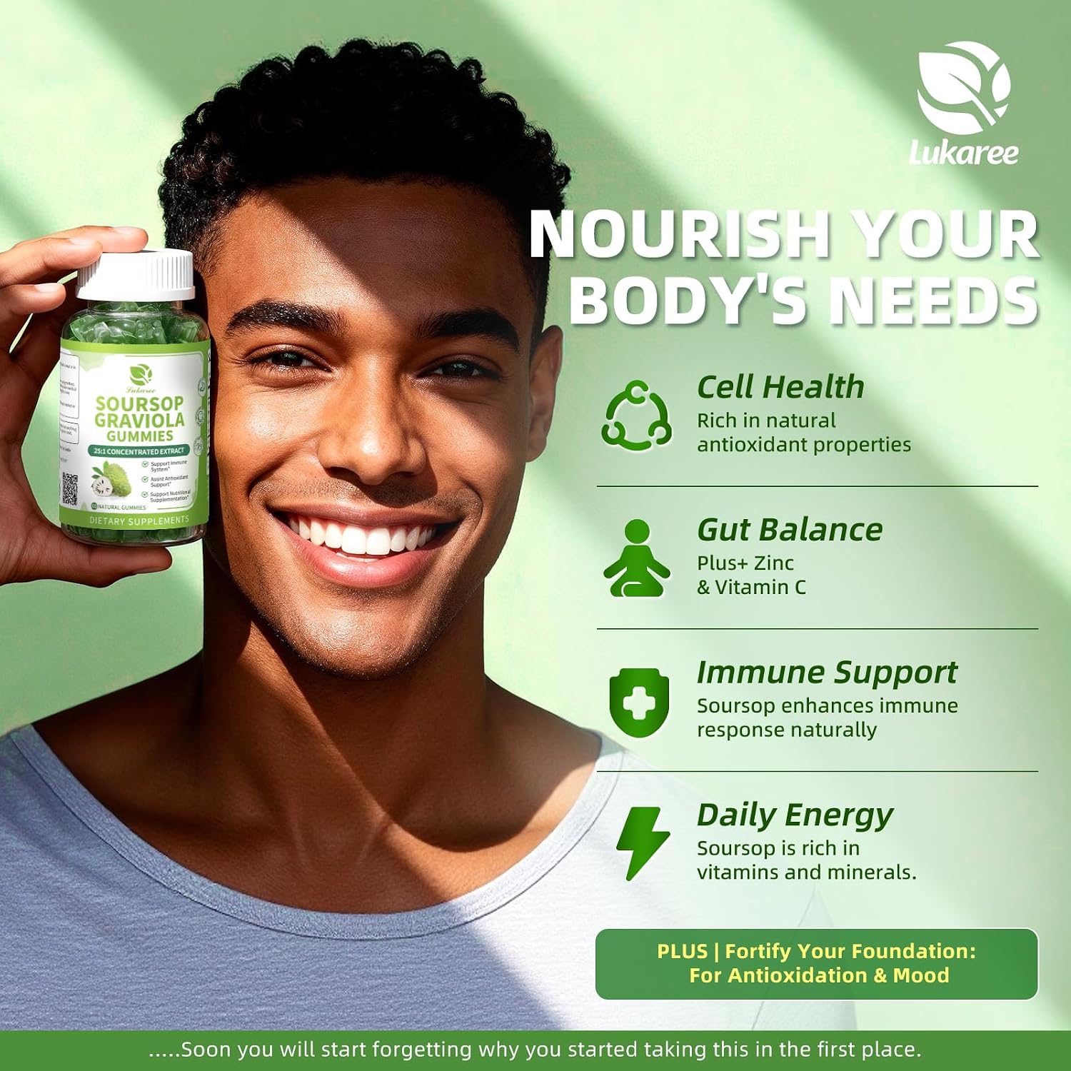 (2 Pack) Soursop Gummies - Soursop Leaves Concentrated Extract for Immune | Herbal Extracts w/Vitamin C, Zinc & Natural Food for Liver, Calming & Antioxidant, Sugar Free, Gluten Free, Vegan, 60 Gummies