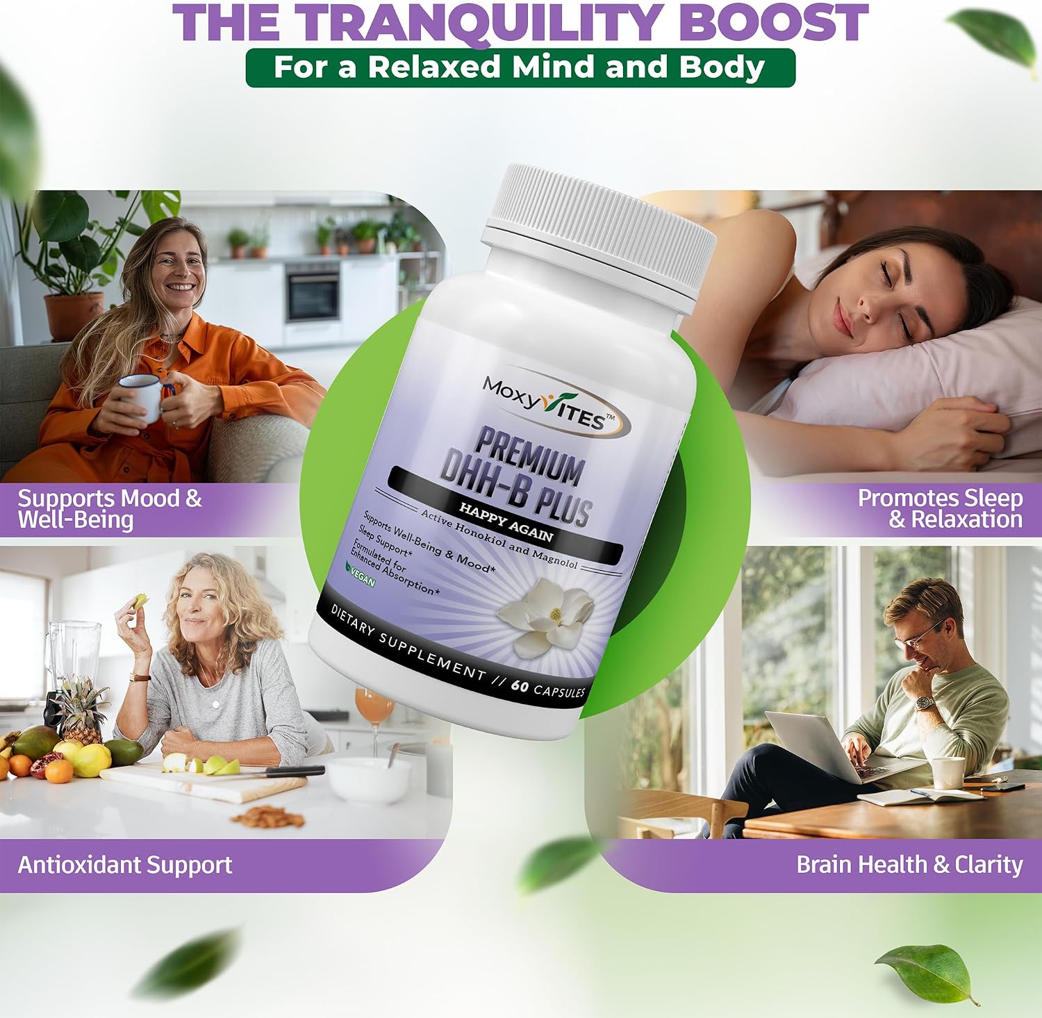 DHH-B Supplement - Bioactive Honokiol Magnolia bark Extract | for Cellular Health| Organic Ashwagandha & Herbs, High Strength 60 Vegan Capsules, 2 Month Supply, Non GMO