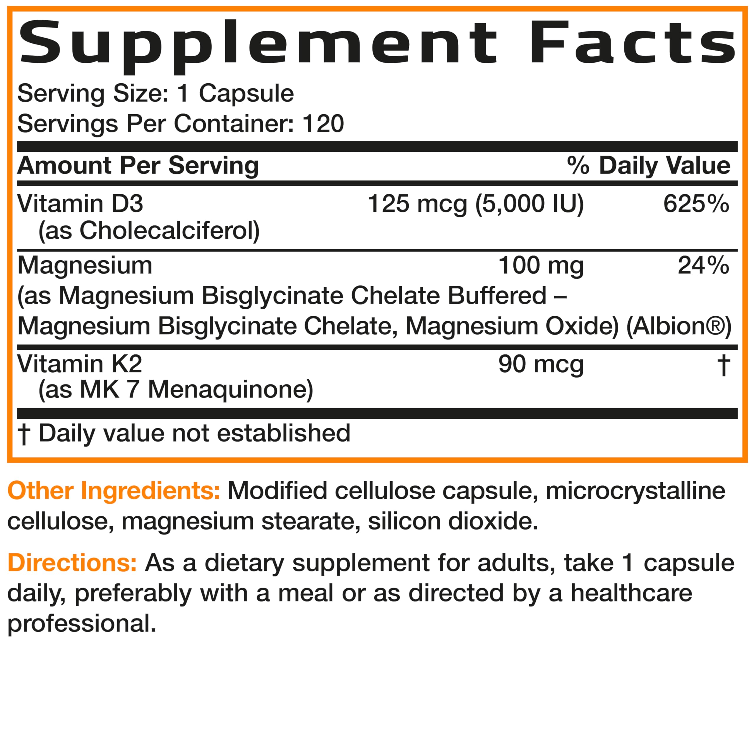 Bronson Vitamin K2+D3 Magnesium Glycinate Supplement, 60 Capsules | 3-in-1 Bone & Heart Health Support Formula, Non-GMO, Gluten Free, Soy Free