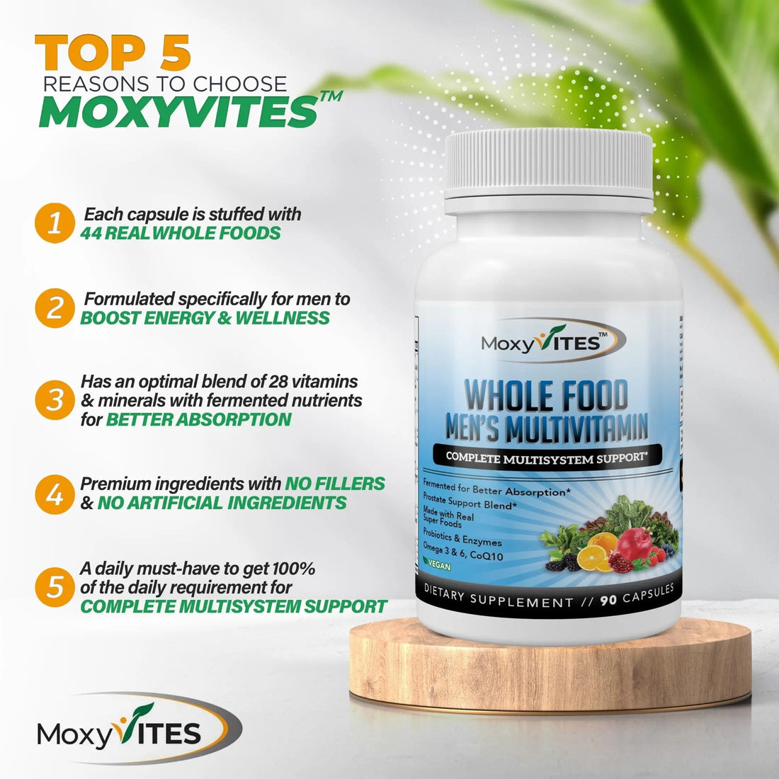 Methylated Mens Multivitamins - Daily Mens Vitamins with 44 Organic Whole Food - Multivitamin for Men with Iron & Fermented Nutrients MoxyVites