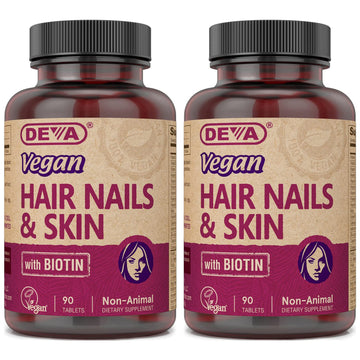 DEVA Vegan Vitamins Hair, Nails & Skin Supplement with 500 mcg of Biotin Per Tablet 90 Tablets (Pack of 2) DEVABuy Supplements Australia