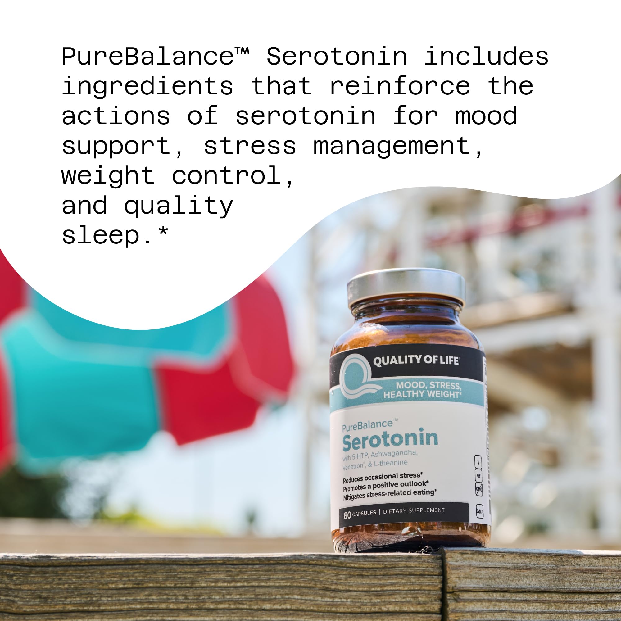 Quality of Life Pure Balance Serotonin Premium–Helps Boost Serotonin & Cortisol Levels - Includes 5-HTP, Venetron, Sensoril, Vitamin D3 & L-Theanine–60 Capsules Quality of LifeBuy Supplements Australia