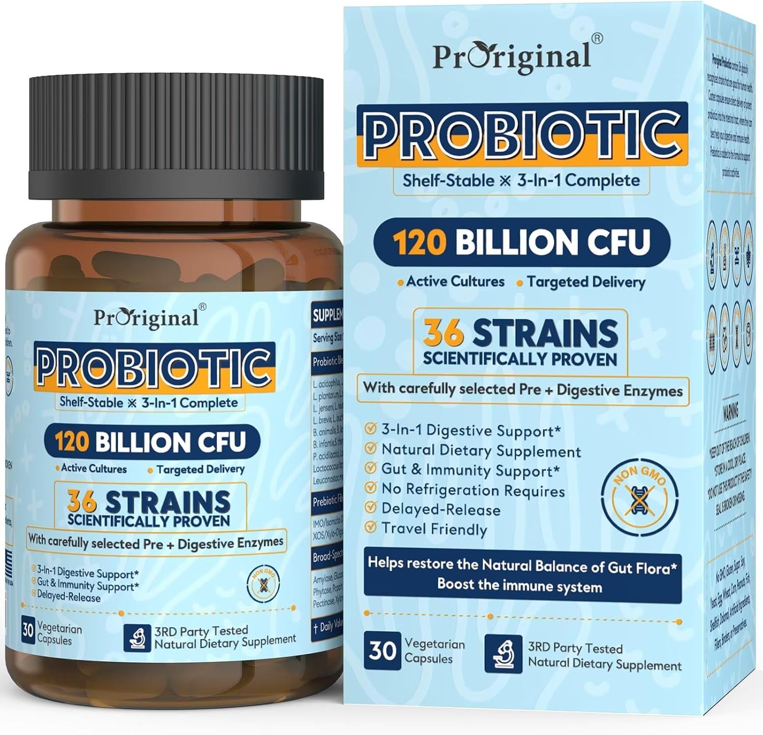 Probiotics for Women & Men 120 Billion CFU with 36 Strains, 30 Caps | Digestive and Gut Health, Delayed Release Capsules, Stomach Acid Resistant, No Need for Refrigeration, Non-GMO Raw Probiotic