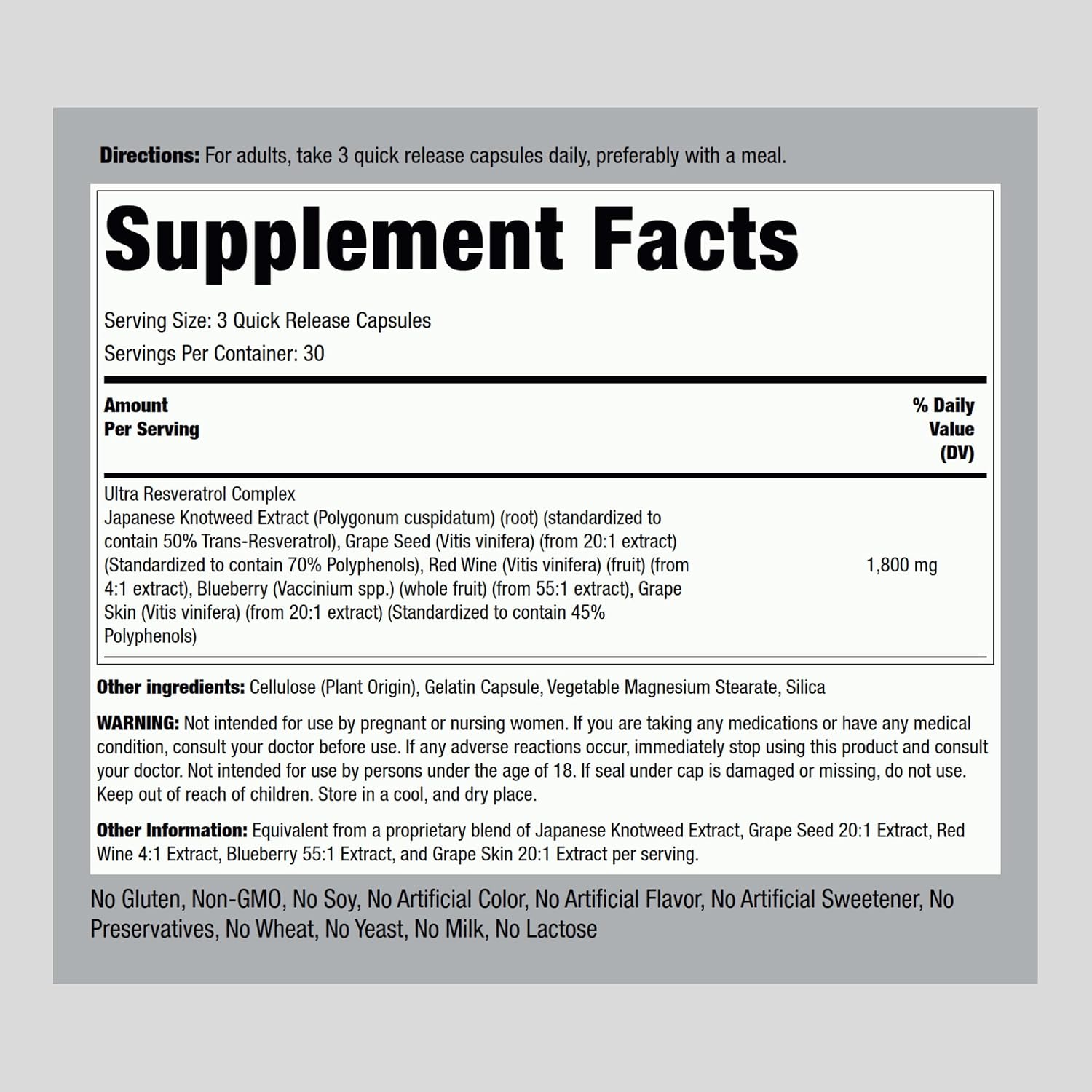 Piping Rock Resveratrol Complex | 90 Capsules | Ultra Potent Formula | Non-GMO, Gluten Free Supplement