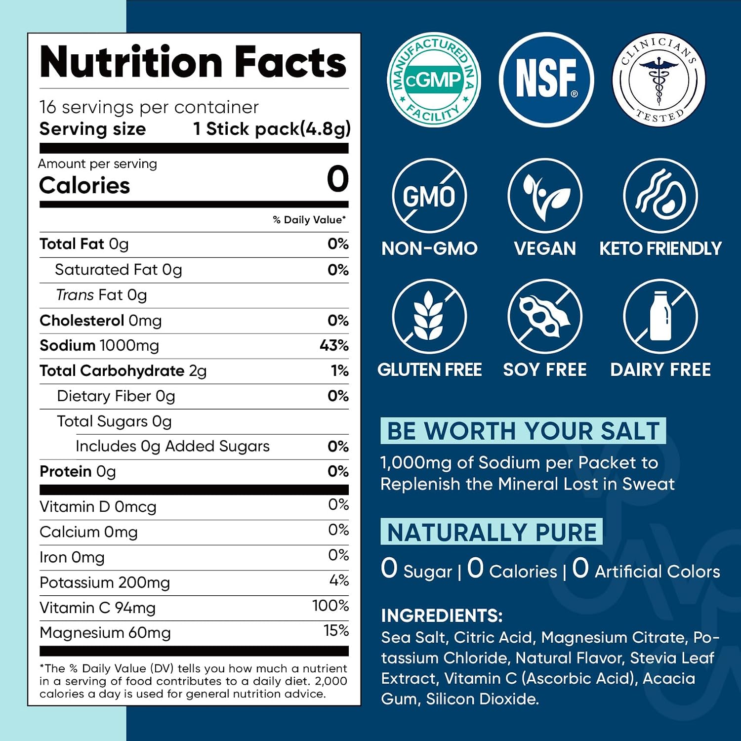 Venture Pal High Sodium Sugar-Free Electrolyte Powder Combo Pack | Hydration Drink Mix with Sodium, Potassium & Magnesium | Keto, Vegan & Paleo Friendly | Zero Calories | 32 Sticks