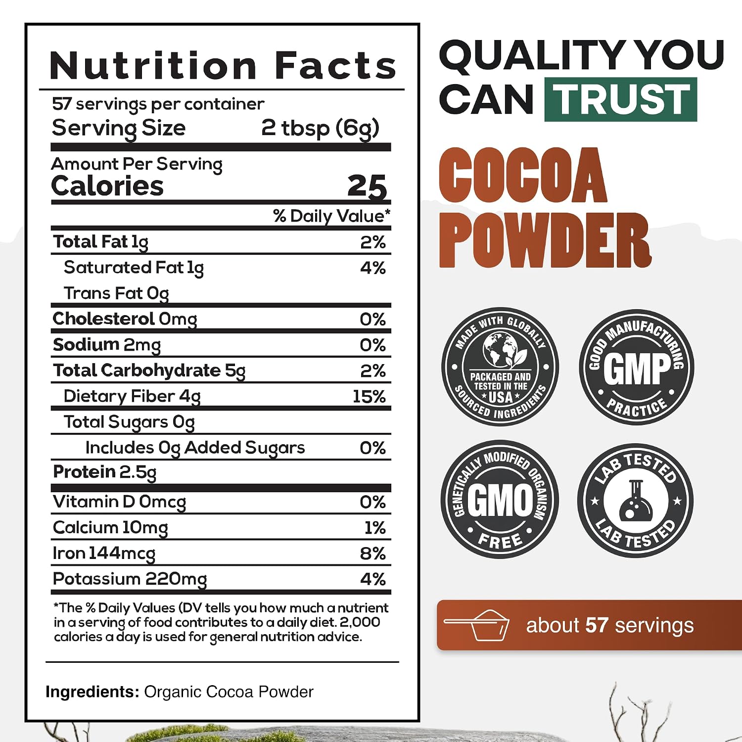 Wild Foods Organic Cocoa Powder Unsweetened for Baking & Cooking, Raw Cacao Powder, Organic Single-Origin Non-Dutched Dark Cocoa, 100% Pure, Non-GMO, Vegan Keto Superfood, Purity Tested, 12 oz