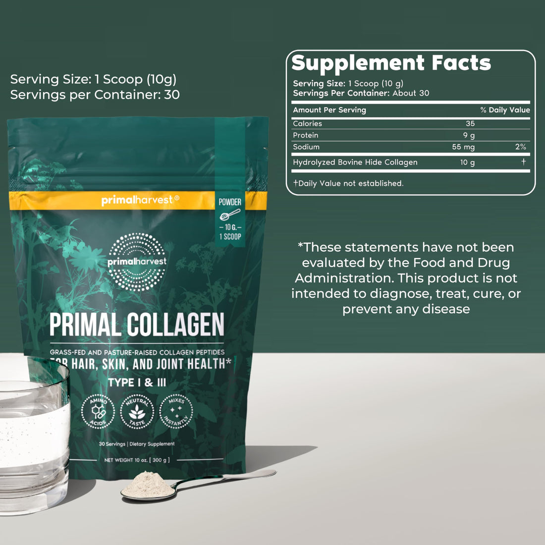 Primal Harvest Collagen Powder for Women or Men Primal Collagen Peptides Powder Type I & III, 10 Oz Collagen Protein Powder for Hair, Skin, Nails (Single, Original) Primal Harvest buy supplements Au