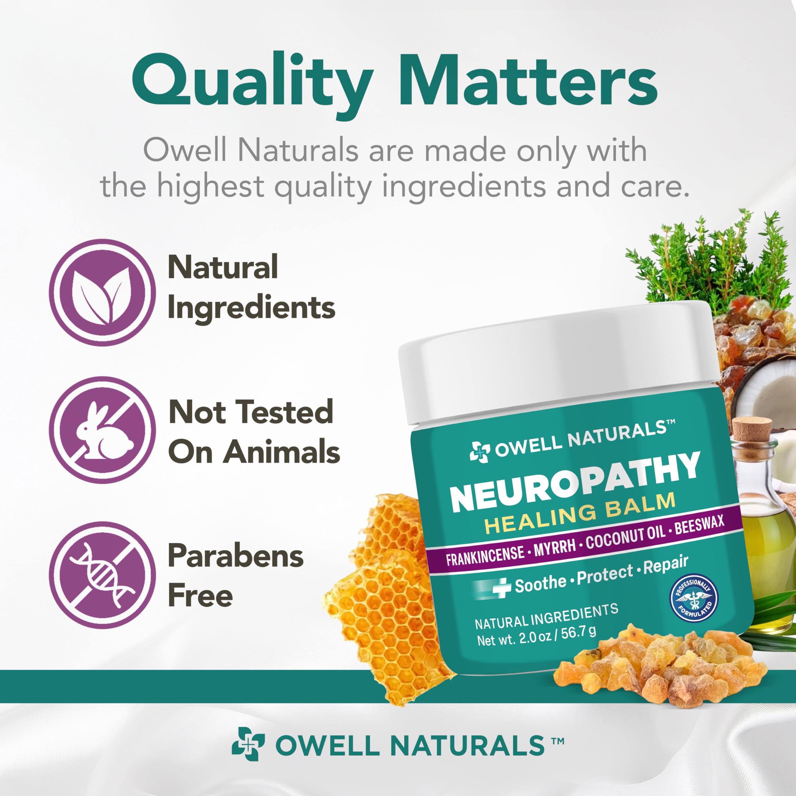 Owell Naturals Neuropathy Balm for Feet, Muscles & Joints – Long Lasting Comfort Formula with Frankincense, Myrrh, Coconut Oil, Beeswax – Fast Absorbing Botanical Skin Care, 2 oz Owell NaturalsBuy Supplements Australia