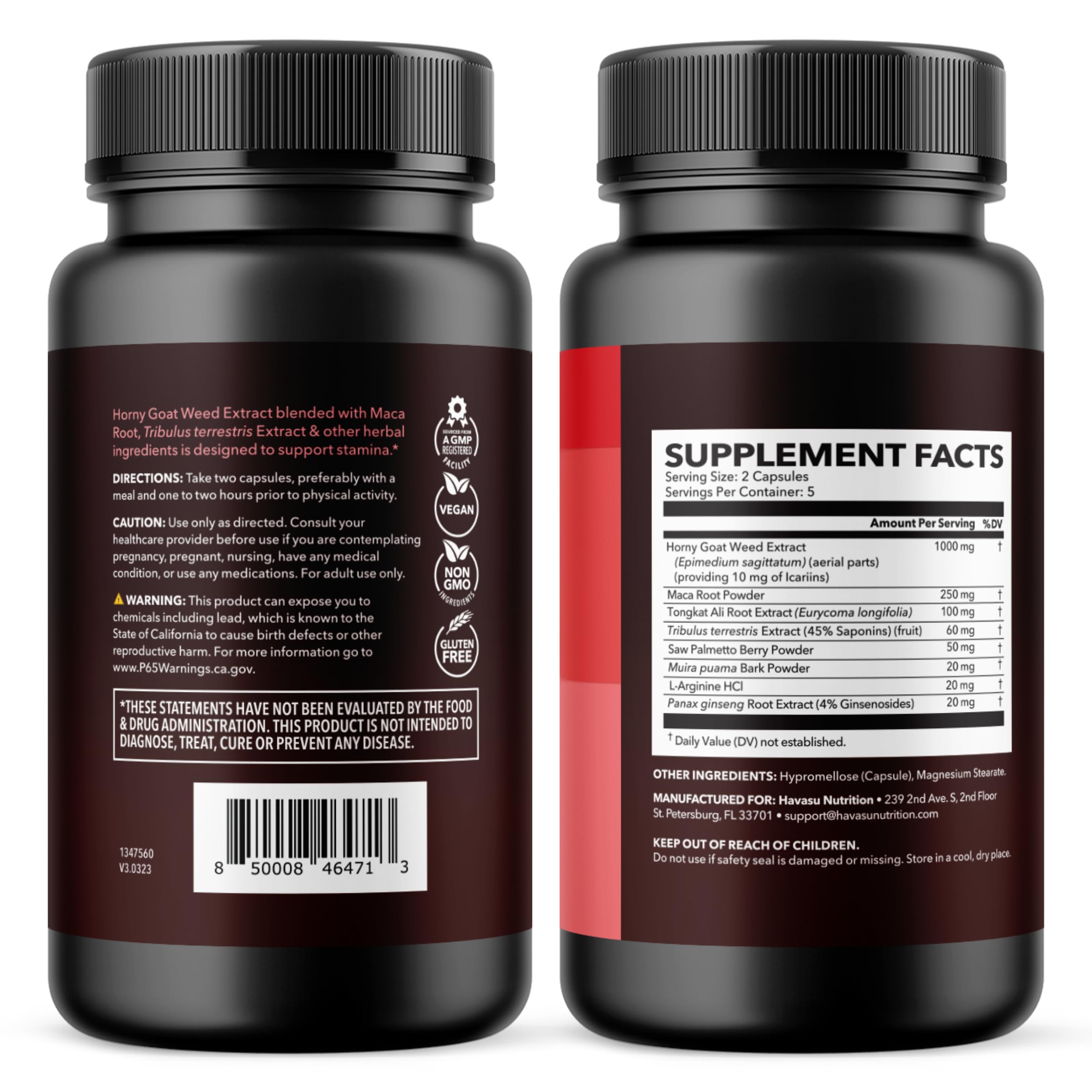 Horny Goat Weed with Maca, Tongkat Ali and Saw Palmetto, 30 Servings | Vegan, Non-GMO, Gluten free Horny Goat Weed Capsules for Men & Women, Extra Strength Performance, 60 Count, 1 Month Supply