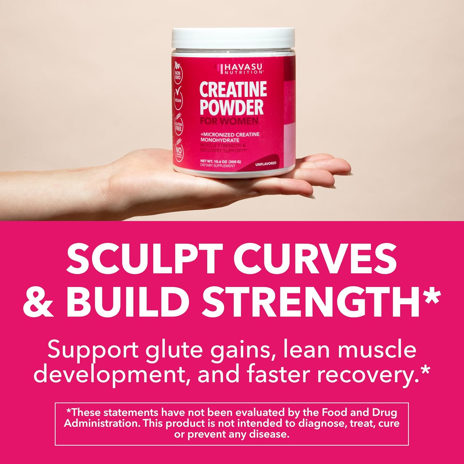 Creatine for Women, Unflavored, 300gm, 3g, Energy & Lean Muscle Support | Micronized Creatine Monohydrate Per Serving, Mental Clarity Support, Post Workout Recovery, Non-GMO, 100 Servings, Vegan