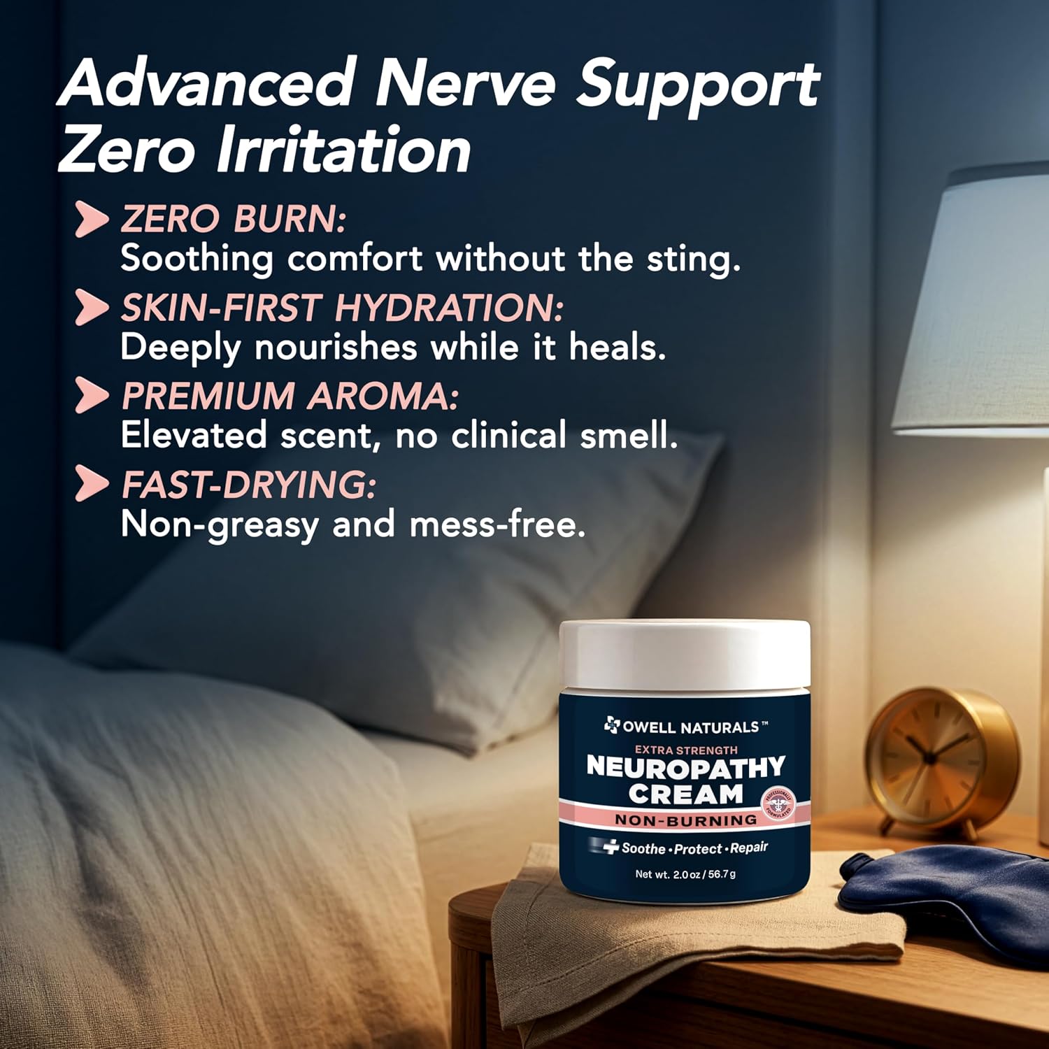 Owell Naturals Neuropathy Cream – Extra Strength Fast-Acting Comfort for Feet, Hands & Legs – Non-Burning Soothing Formula with Arnica – Cooling Skin Relief Cream, 2 oz