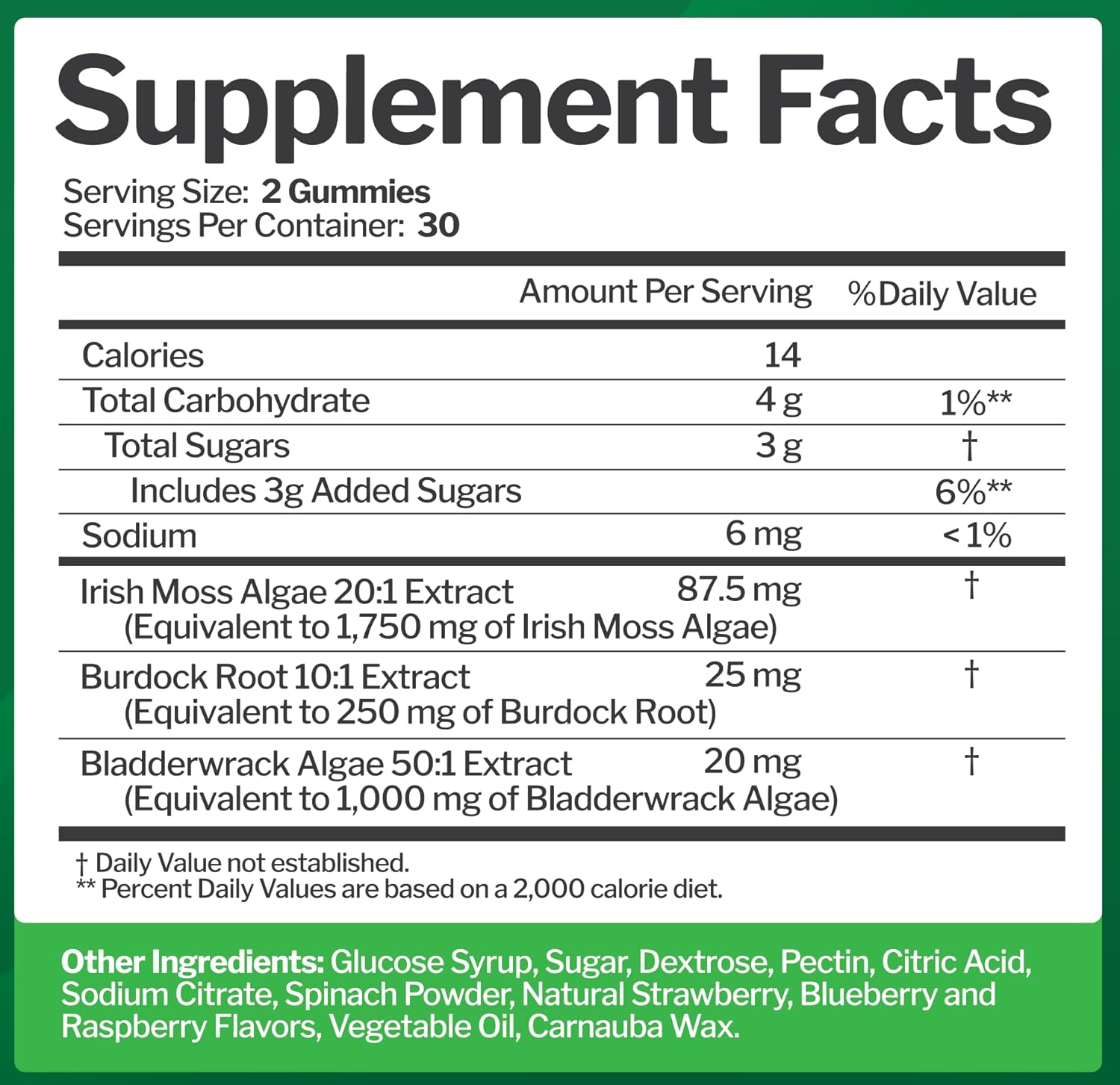 Sea Moss 3000mg Gummies with Bladderwrack and Burdock Root for Men & Women | Natural Irish Sea Moss Superfood for Immune, Thyroid and Detox Support - Extra Strength, Berry Flavor, Gluten-Free, Vegan