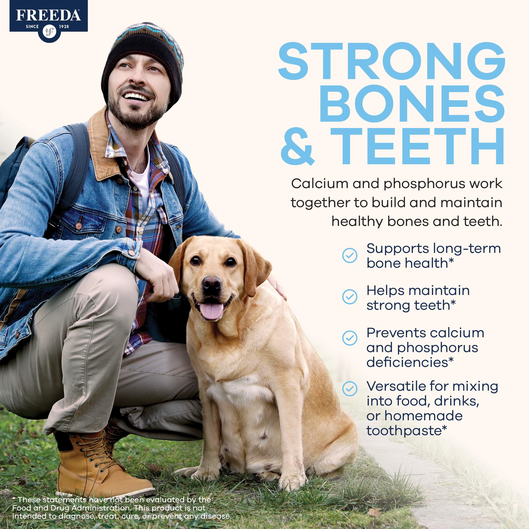 Freeda Calcium Phosphate Powder Mineral Supplement - 16 oz | Kosher Calcium and Phosphorus Powder Supplement to Support Bone Strength & Joint Health for Men, Women, Dogs, and Cats