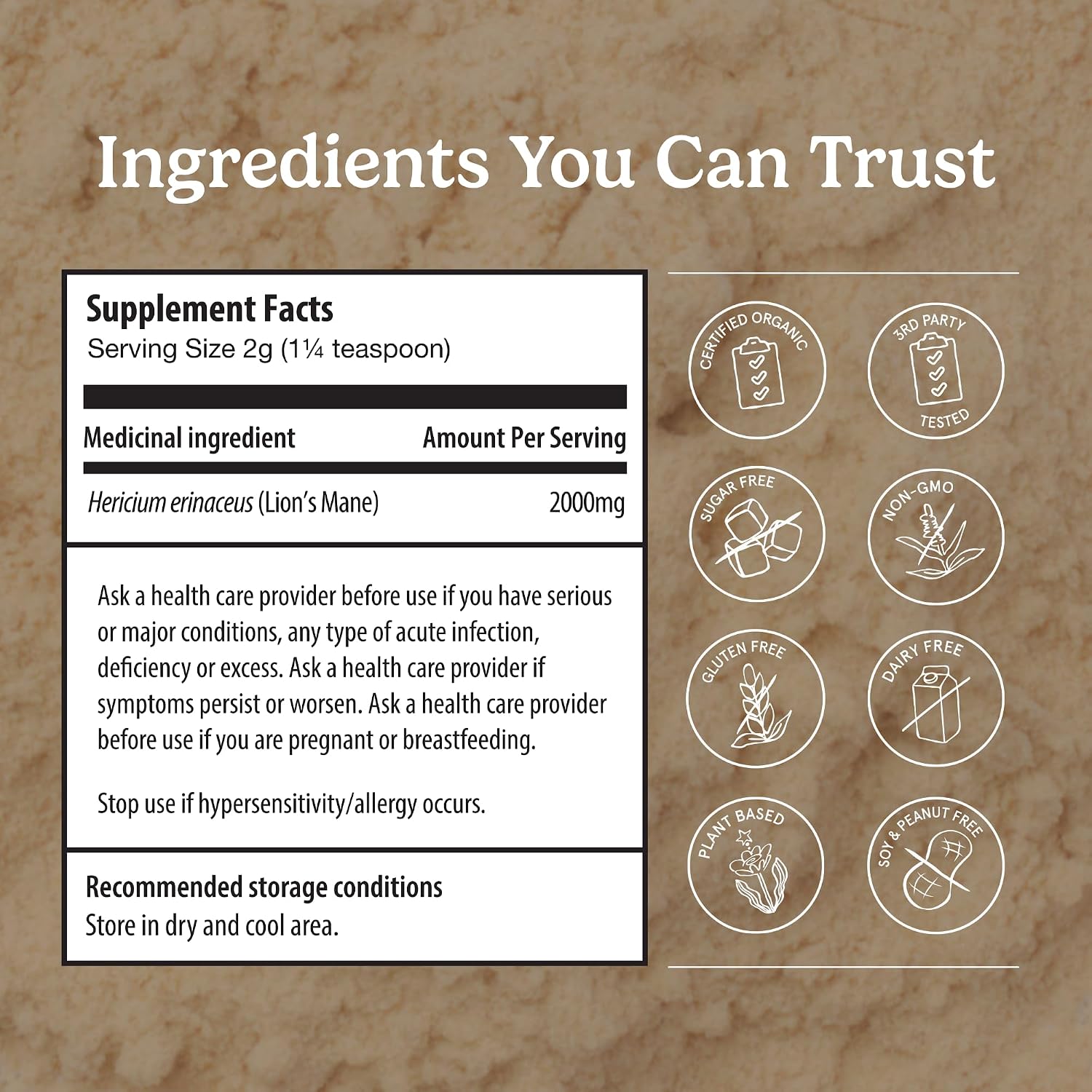 Organic Traditions Lion’s Mane Powder, Organic Full Spectrum Mushroom Powder, 2000 mg Serving for Smoothies, Wellness Drinks, Versatile Superfood Ingredient, Daily Wellness Routines, 228g / 8oz