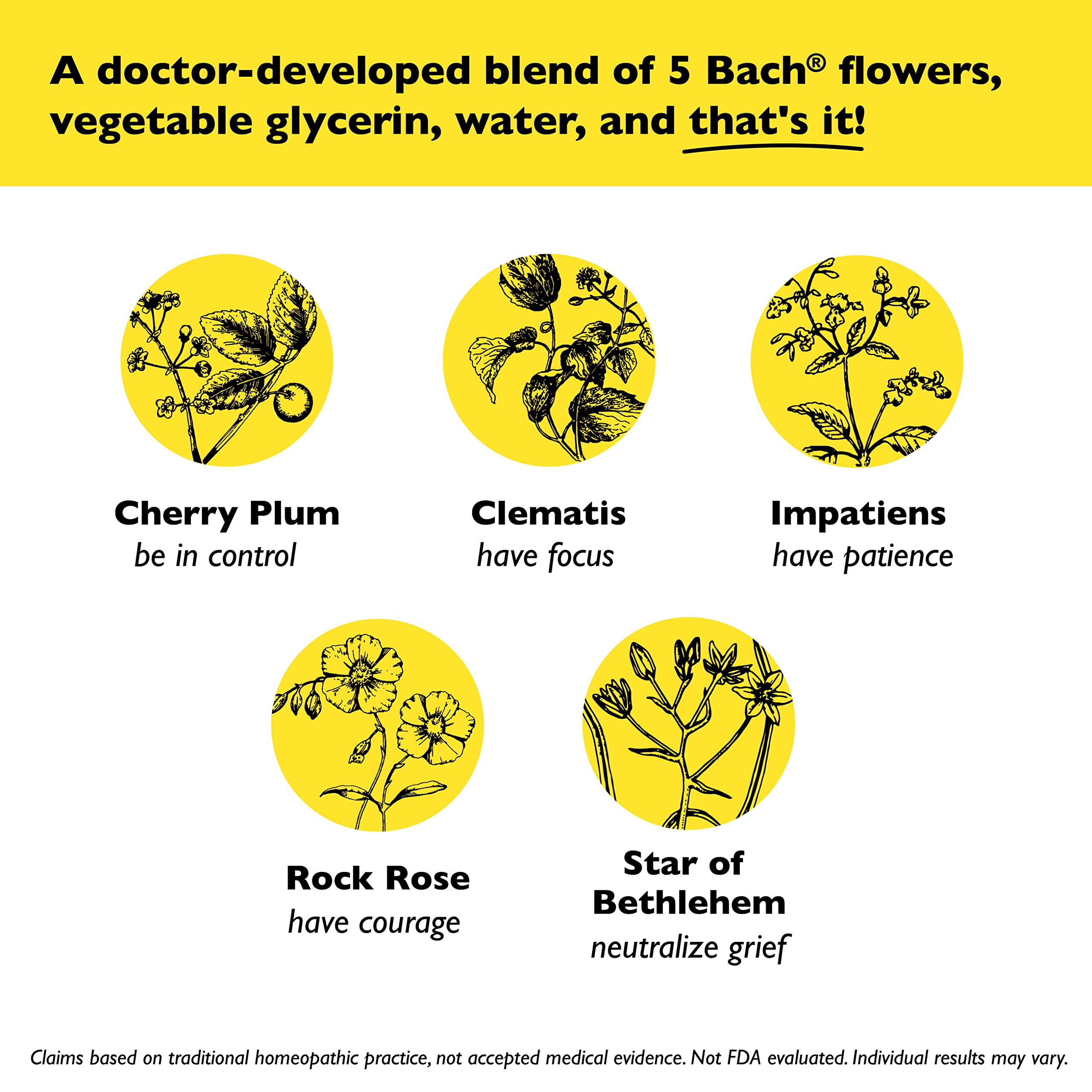 RESCUE Bach Remedy Dropper 20mL, Natural Stress Relief, Homeopathic Flower Essence, Vegan, Gluten & Sugar-Free, Non-Habit Forming (Non-Alcohol Formula)