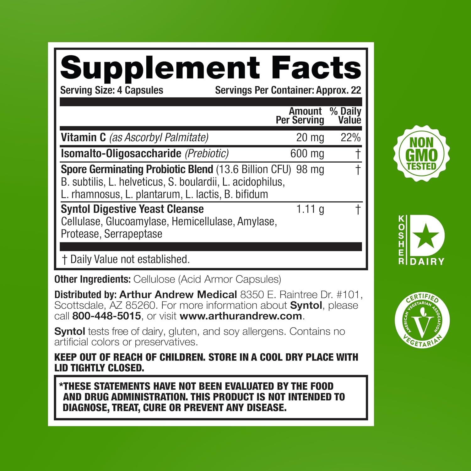 Arthur Andrew Medical Syntol AMD Probiotic Multi-Enzyme, 90 Count | Probiotics, Prebiotics & Candida Yeast-Cleansing Enzymes For Everyday Digestive Wellness & Long-Term Support