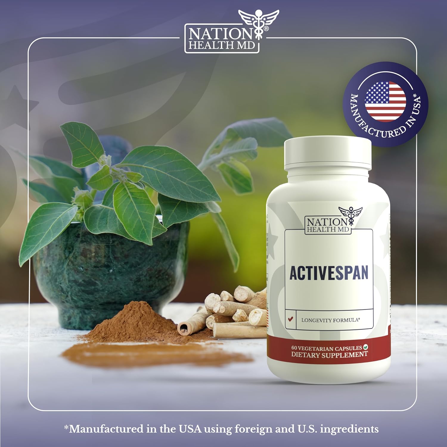 ActiveSpan | Longevity Supplements with Astragalus Root | Anti Aging Support, Ashwagandha, Cat's Claw & Cinnamon, for Women and Men, Vegan, 30 Days Supply, 60 Capsules