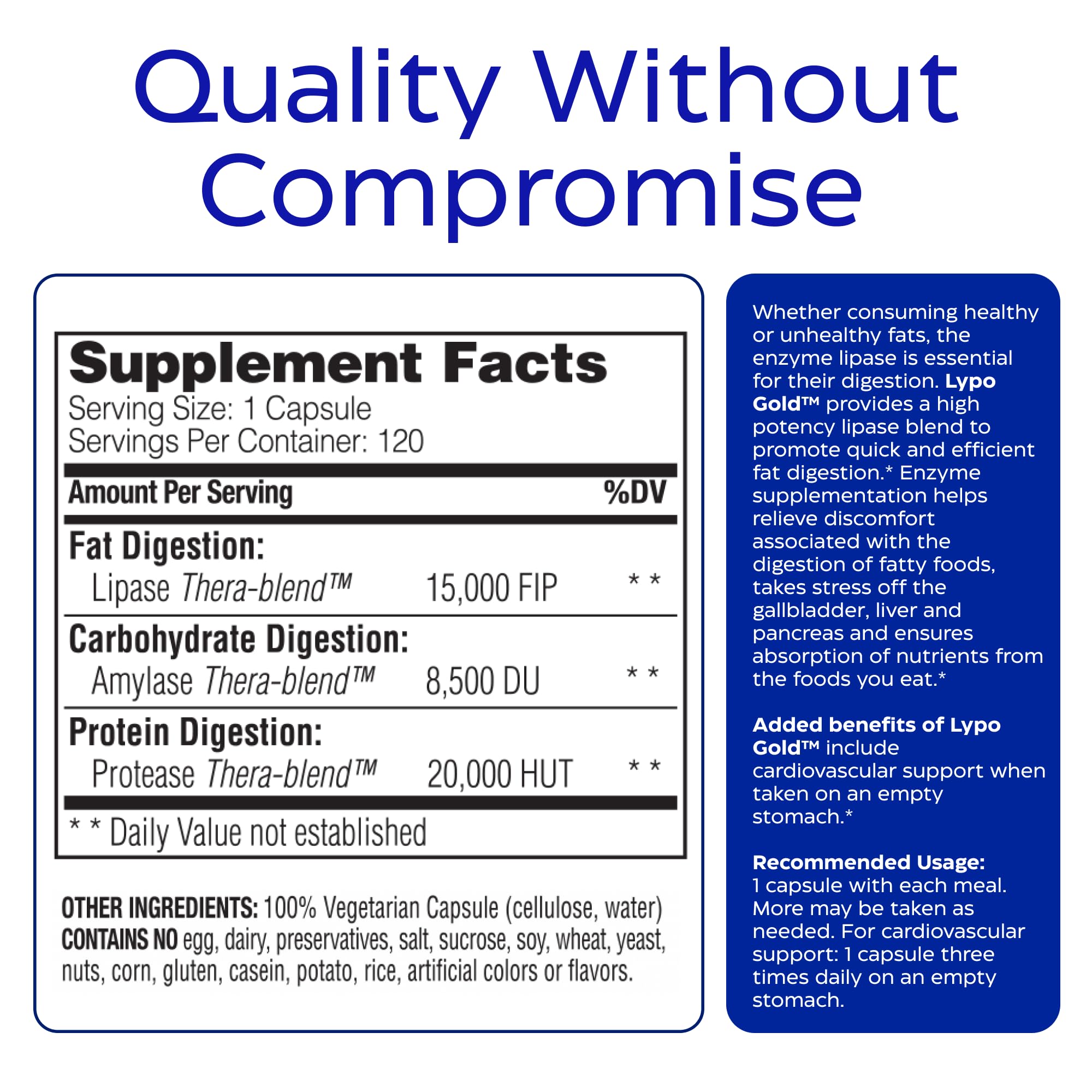 Enzymedica Lypo Gold - Protease, Amylase & Lipase Digestive Enzymes for Women & Men, Enzyme Supplement for Fat Digestion, Gut Health & Gallbladder Support, Helps Gas & Bloating, Gluten Free - 60 Caps