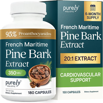 French Maritime Pine Bark Extract Capsules, 95% Proanthocyanidins, Vegan | 6 Month Supply, Cardiovascular & Antioxidant Support, High-Strength Pine Bark Extract 350mg, Vegan & Non-GMO, 180 Capsules