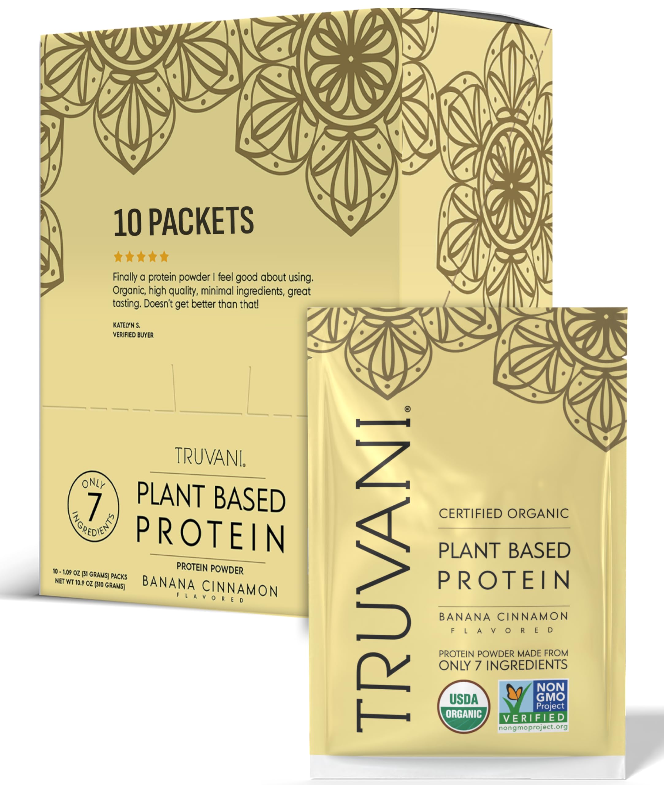 Truvani Organic Plant Based Protein Powder | Strawberry | 10 Servings | Vegan | 20g Pea Protein | Single Serving Travel Packets | Keto | Gluten & Dairy Free | Low Carb