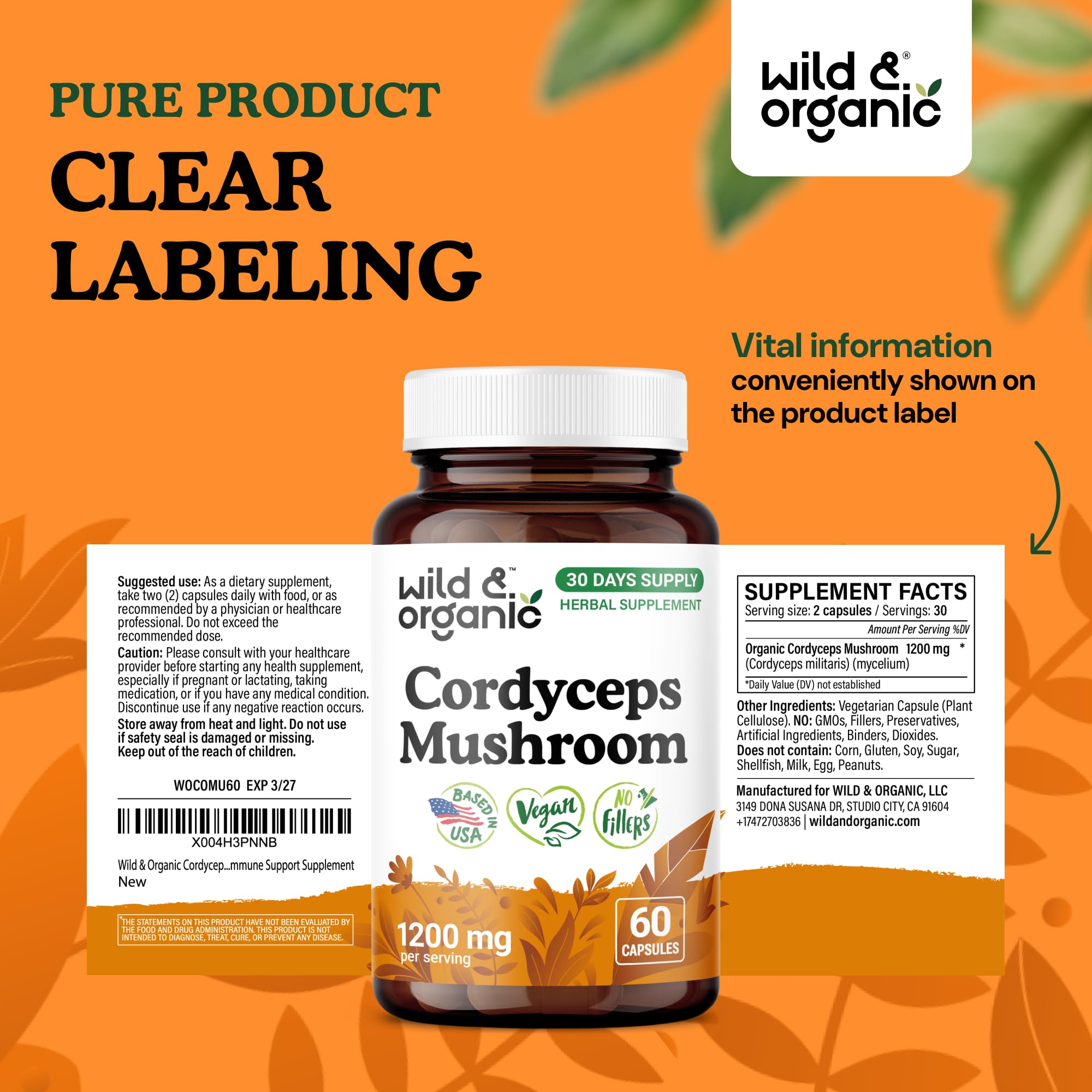 Wild & Organic Cordyceps Mushroom Tincture - Energy & Immune Support - Cordyceps Sinensis Extract Supplement - Liquid Mushroom Drops - Add to Tea & Mix with Powder - Sugar & Alcohol-Free - 4 fl oz