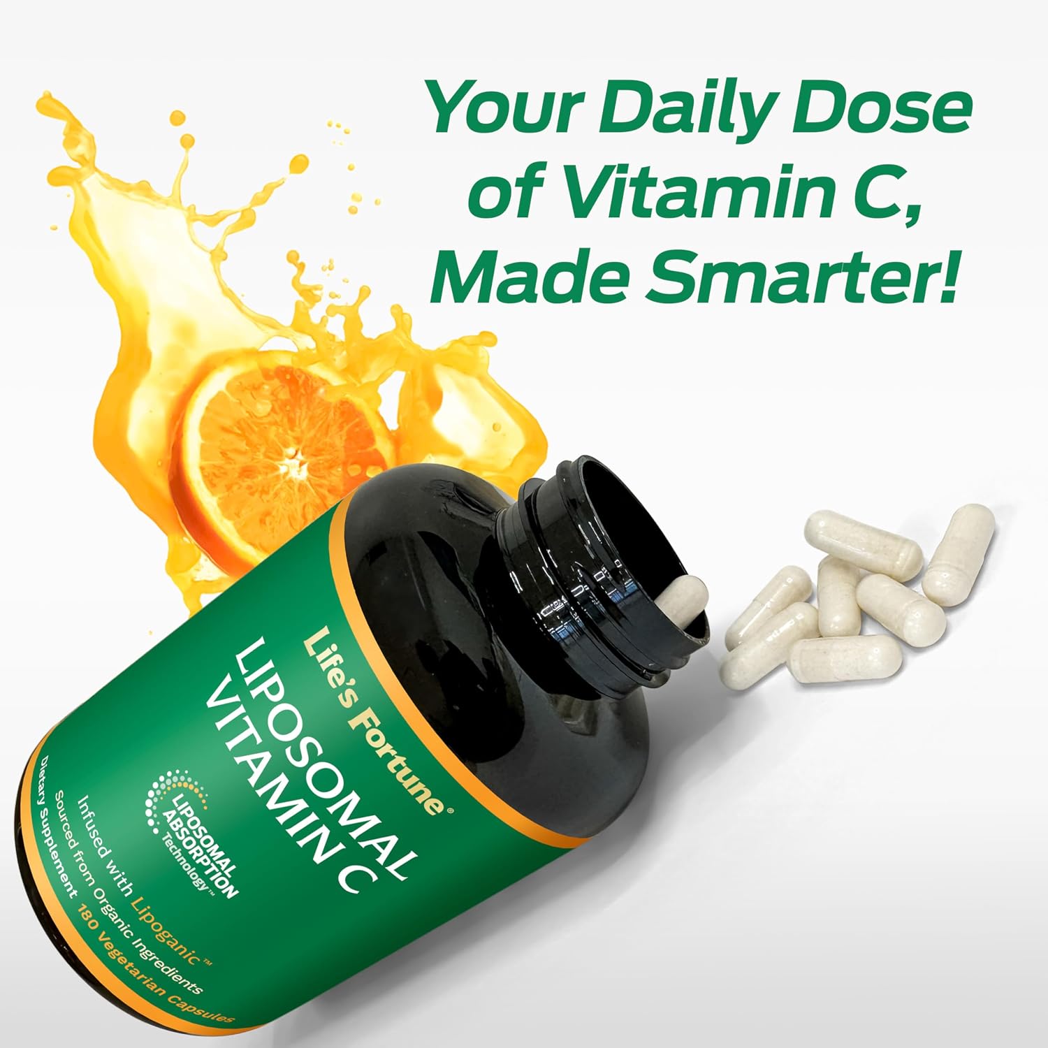 Life's Fortune Liposomal Vitamin C 2100 mg, Fast Acting Absorption, Higher Bioavailability Supporting Immune System, High Antioxidant Supplement Formula – Collagen Booster – 180 Capsules