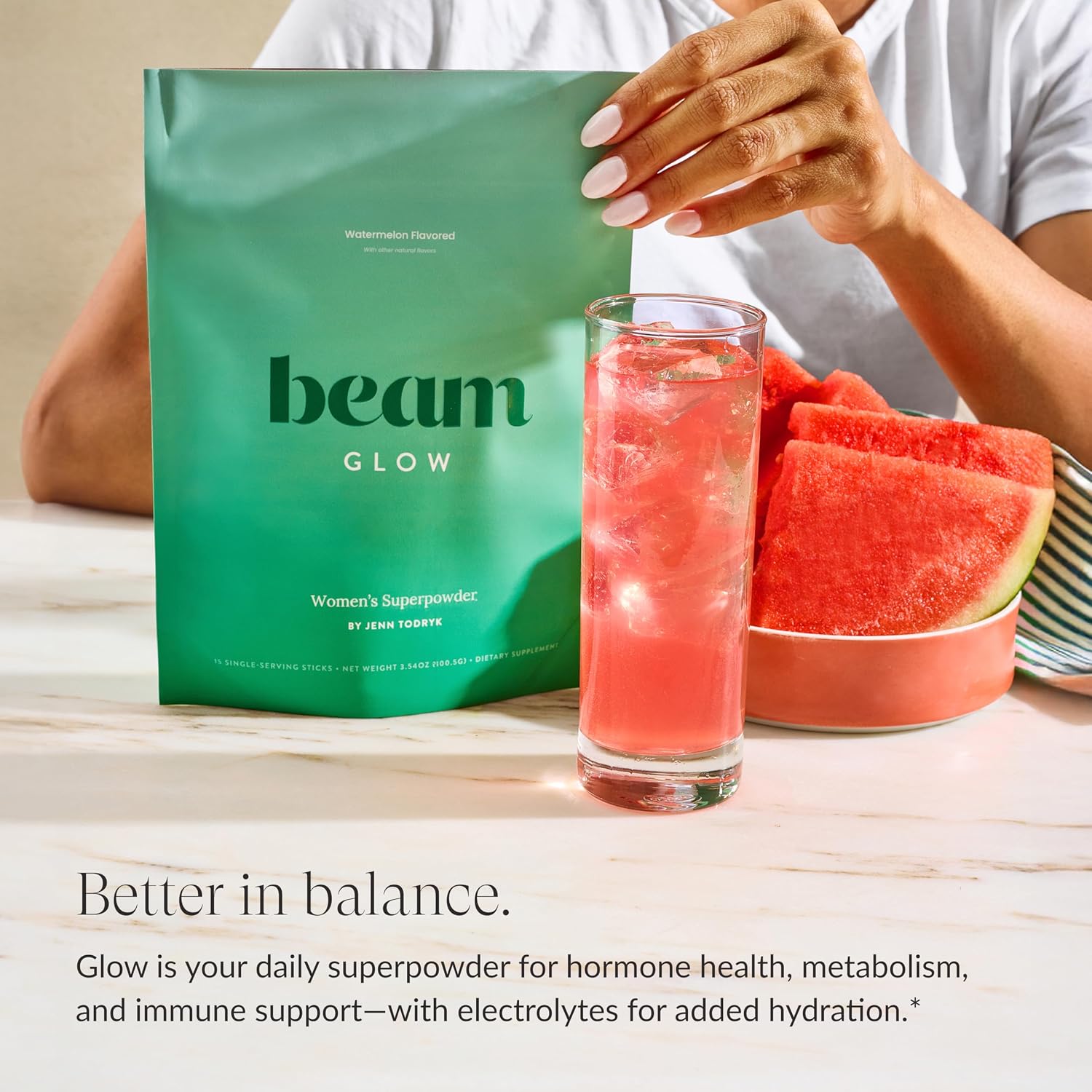 BEAM Glow, Hormone Balance for Women, Thyroid Support for Women, Natural Hormone Support Powder with Selenium and Bromelain, PMS Relief, Energy, Hair Skin & Nails, Vegan, No Sugar, 30 Servings