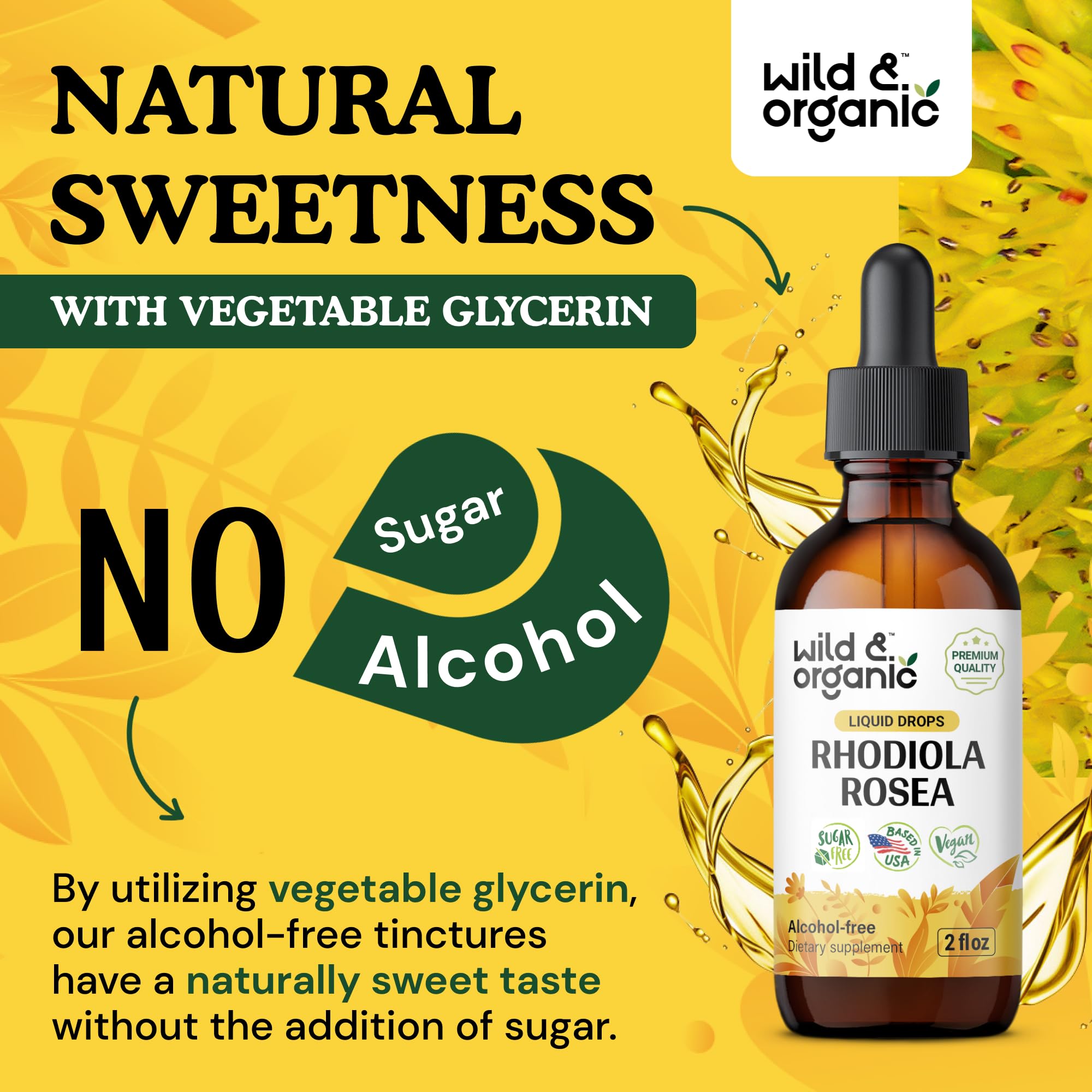 Wild & Organic Rhodiola Rosea Tincture - Rhodiola Rosea Supplement for Mood Support - Relaxing Root Extract Liquid Drops - Vegan, Sugar & Alcohol-Free - 4 fl oz