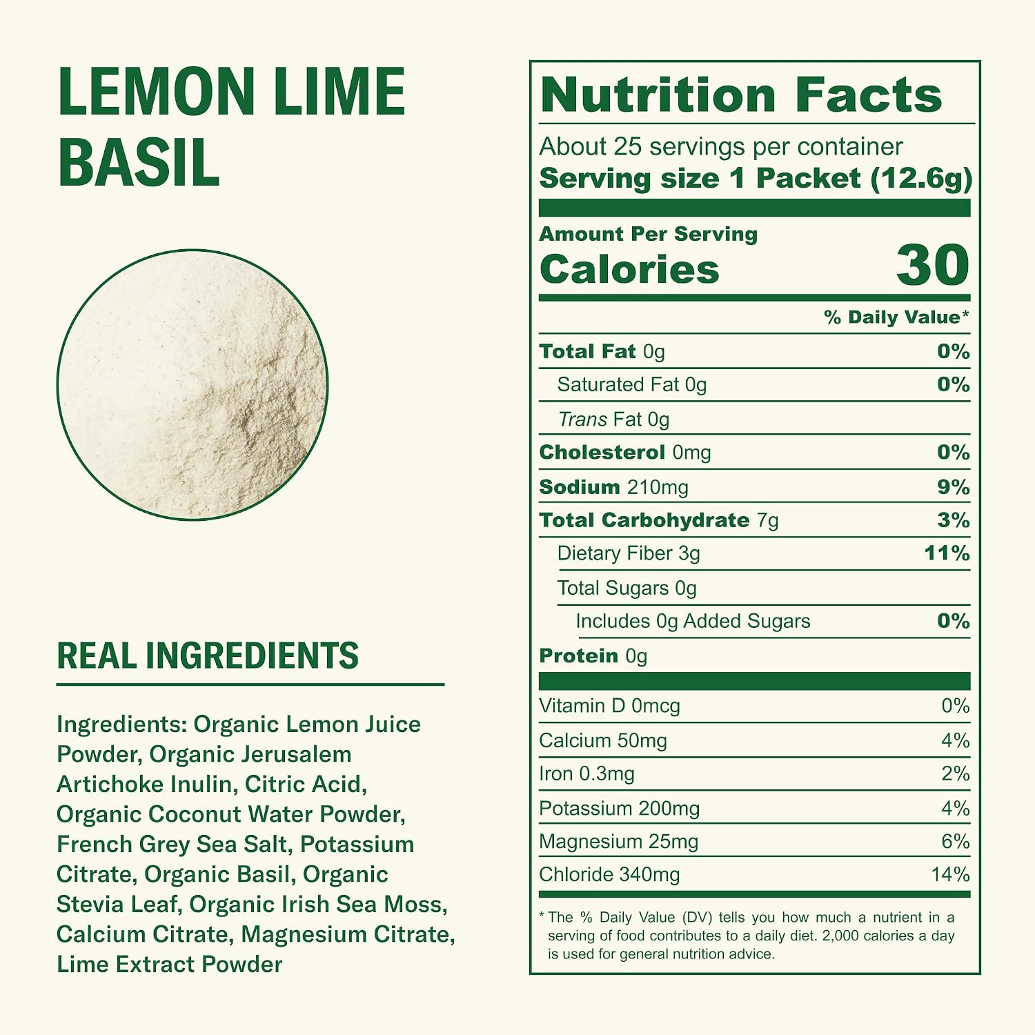 Ballerina Farm Farmer Hydrate Lemon Lime Basil Electrolyte Powder Packets | Travel Ready, Organic Coconut Water, Irish Sea Moss, French Sea Salt, 210mg Sodium, 25 Count