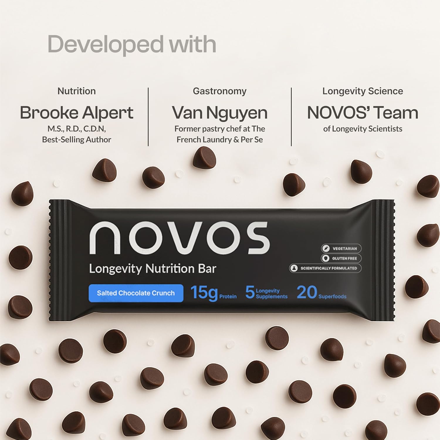 NOVOS Core Orange + Vital Chews + Boost NMN + Protein Bar (Salted Chocolate Crunch) – Complete Longevity Bundle | Drink Mix, Chews, Capsules & Bar for Cellular Energy, Organ Health & Nutrient-Dense Sn