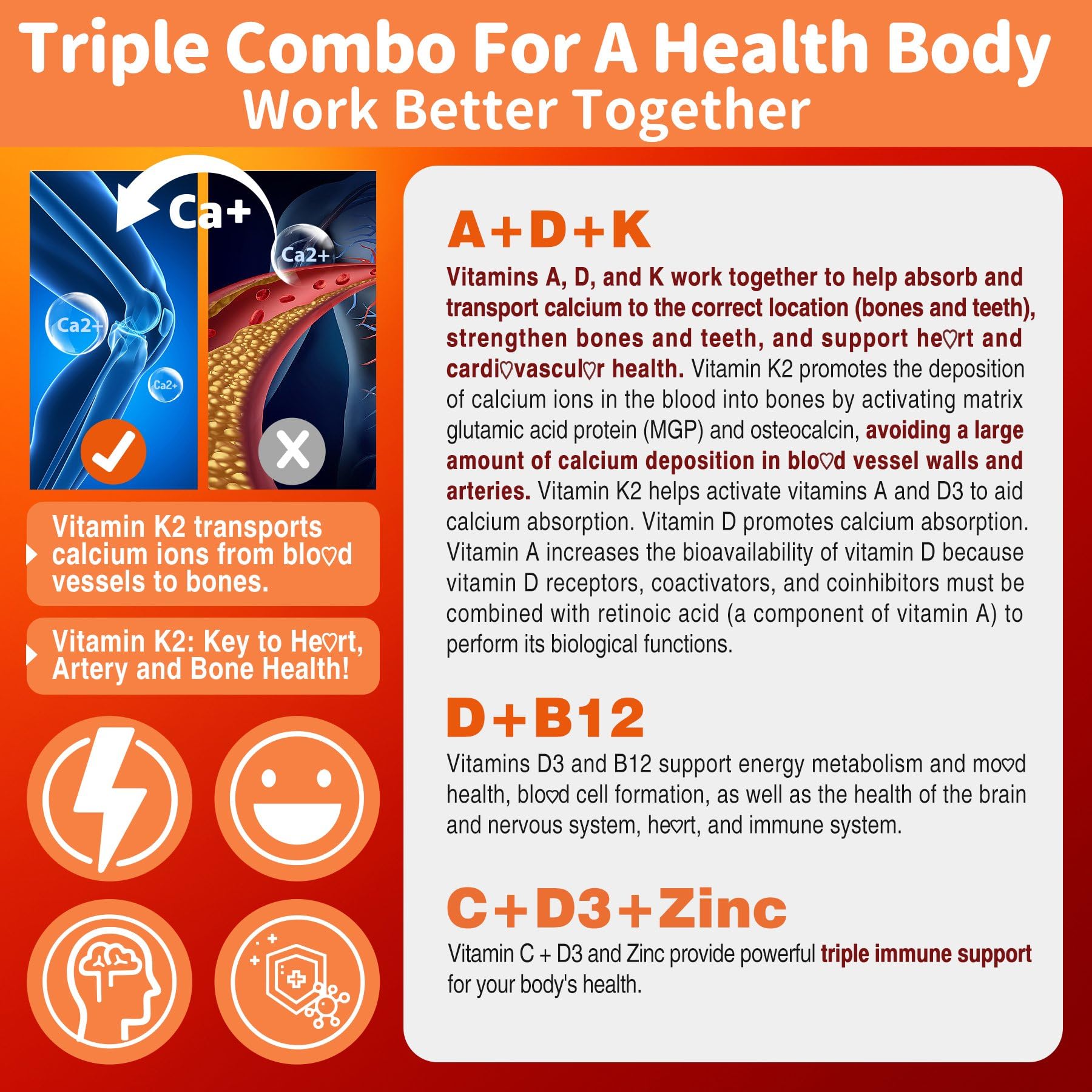 Sugar-Free ADK+Vitamin B12 Gummies - Vitamin D3 K2 10,000IU/ 5000IU, B12 5000mcg 2500mcg, K2 (MK-7) 240mcg, Multivitamin Adults-Vitamin A,Vegan Vitamin D,Methyl B12,C,Zinc-Eye,Bone,Energy,Nerve,Immune