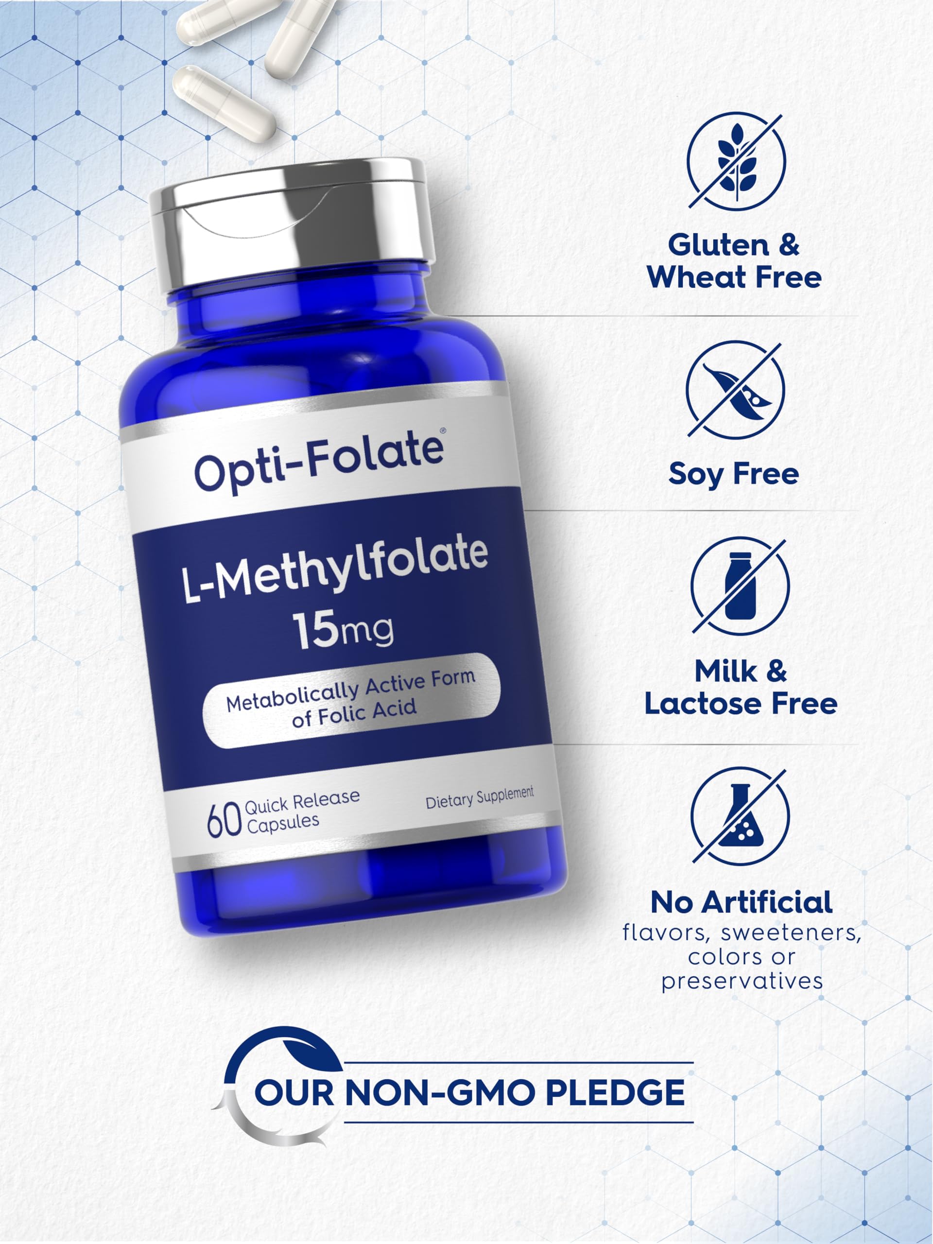 Carlyle L Methylfolate 15mg | 120 Capsules | Value Size | Max Potency | Optimized and Activated | Non-GMO, Gluten Free Supplement | Methyl Folate, 5-MTHF | by Opti-Folate