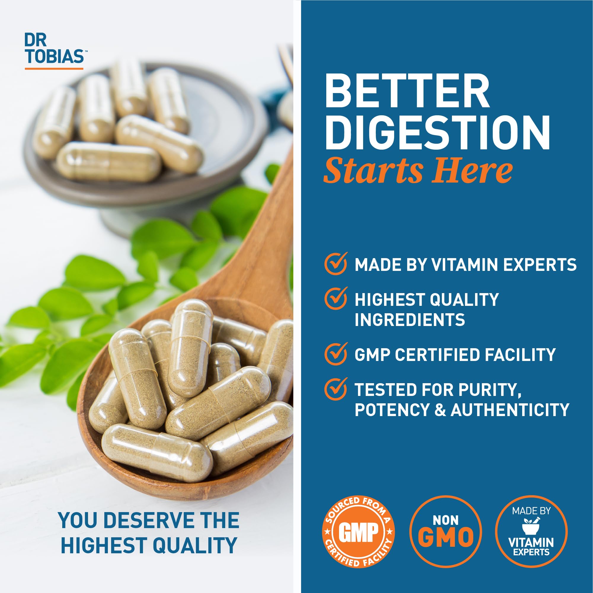 Dr. Tobias Digestive Enzymes 18-Enzyme Blend 60 Caps | Digestive Support | Take at Meal-Time | Enzymes for Digestion | Amylase + Lipase + Lactase | Digest Proteins, Fats, Carbs & Dairy | 30 Servings