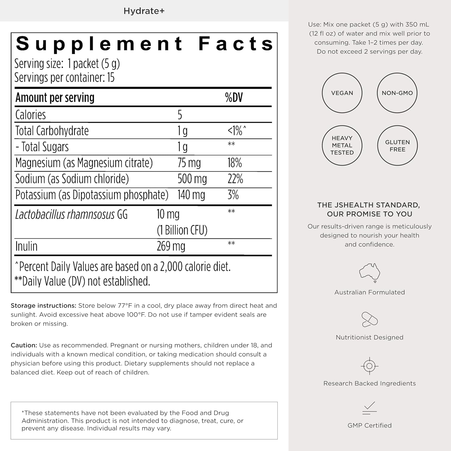 JSHealth Vitamins Hydrate+ Electrolyte Powder Packets for Women with Probiotics – Nutritionist Formulated by Jessica Sepel – Hydration Drink Mix – Pink Grapefruit, 15 Sticks