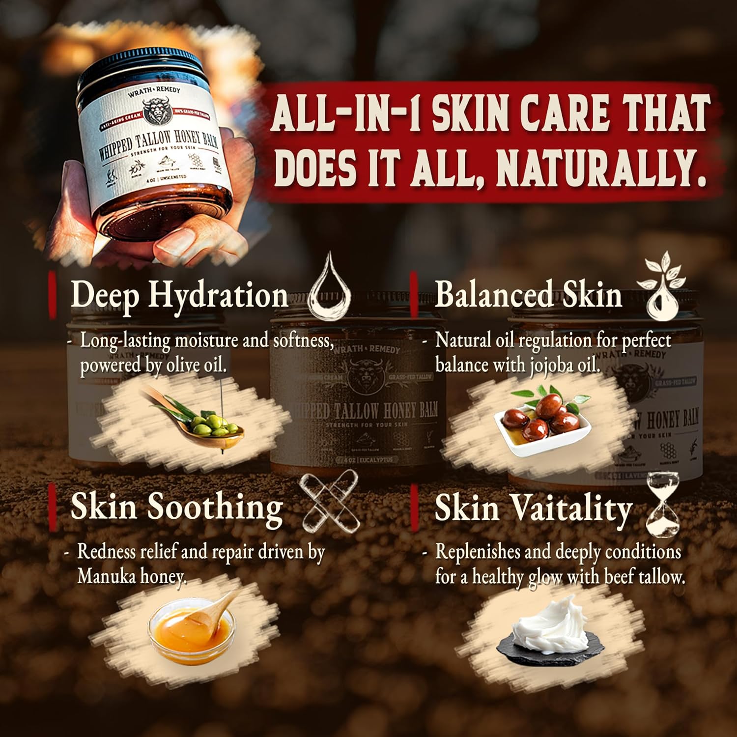 Wrath & Remedy Organic Beef Tallow for Skin - 4 OZ (Vanilla) & Wagyu Beef Tallow for Cooking (14 oz)