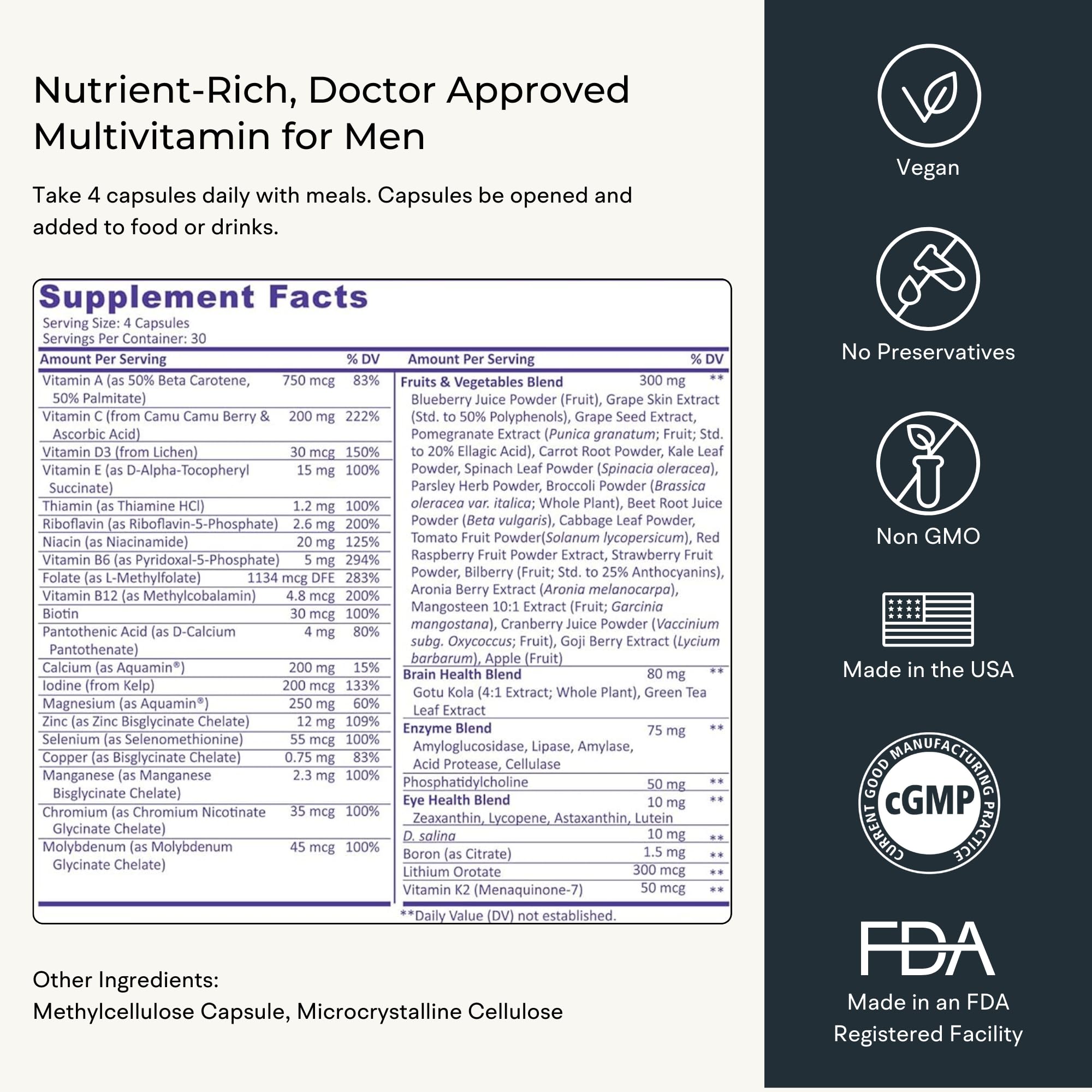 Multivitamin for Women (120 Vegetarian Capsules) Whole Food Vitamin with Essential Nutrients, Natural Calcium, Magnesium, Selenium, Zinc, Biotin, Vitamin A, B6, C, D3, E, K and More