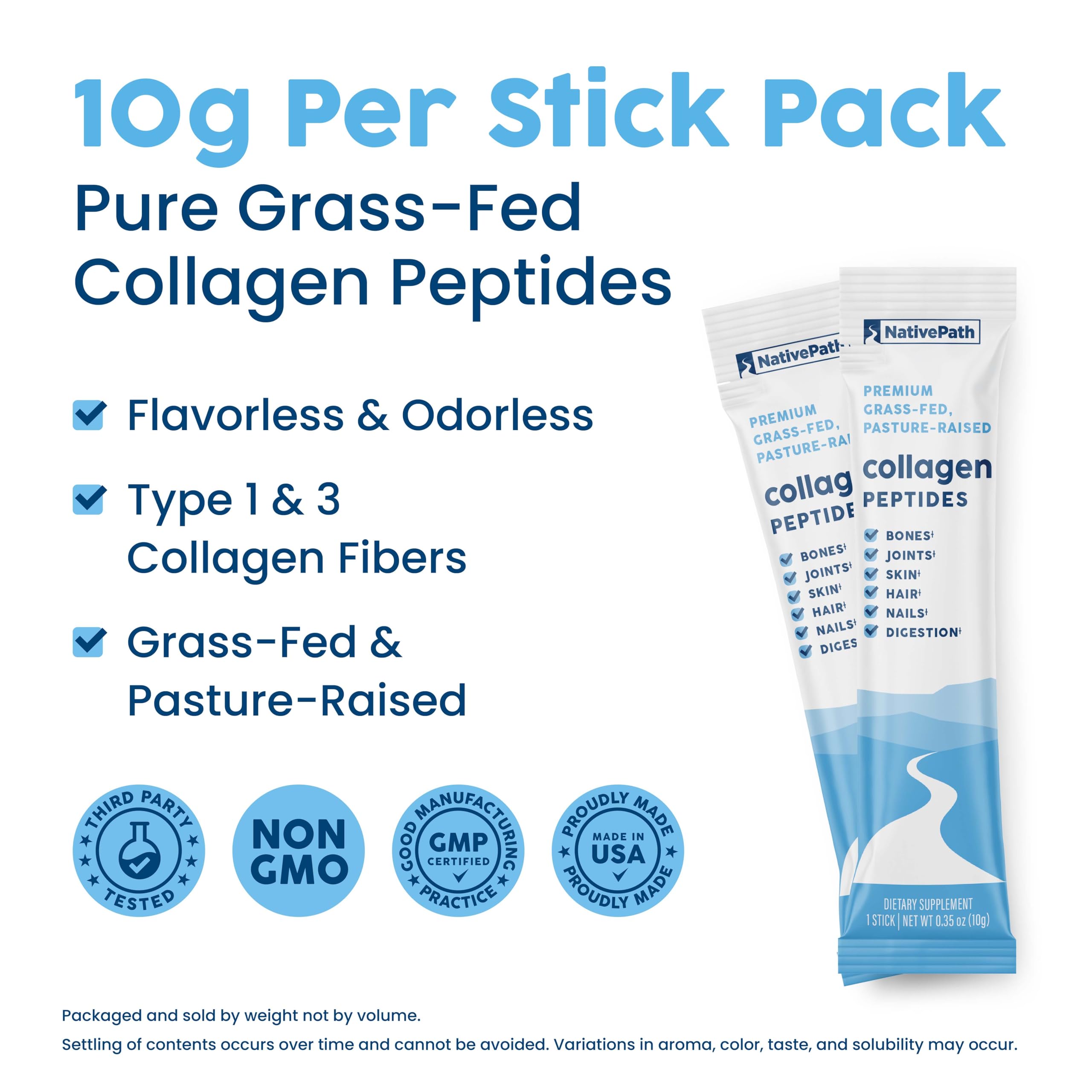 NativePath Collagen Peptides, Grass-Fed Type 1 & 3, 45 Servings | 10g Hydrolyzed Per Scoop, Supports Hair, Skin, Nails & Joints, Unflavored, Women & Men, Keto & Paleo