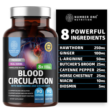 Number One Nutrition Premium Blood Circulation Supplement for Women and Men [8 Powerful Herbs & Vitamins] All Natural Blood Flow Supplement with Hawthorn, Butchers Broom and Cayenne Pepper, 90 Caps Number One NutritionBuy Supplements Australia