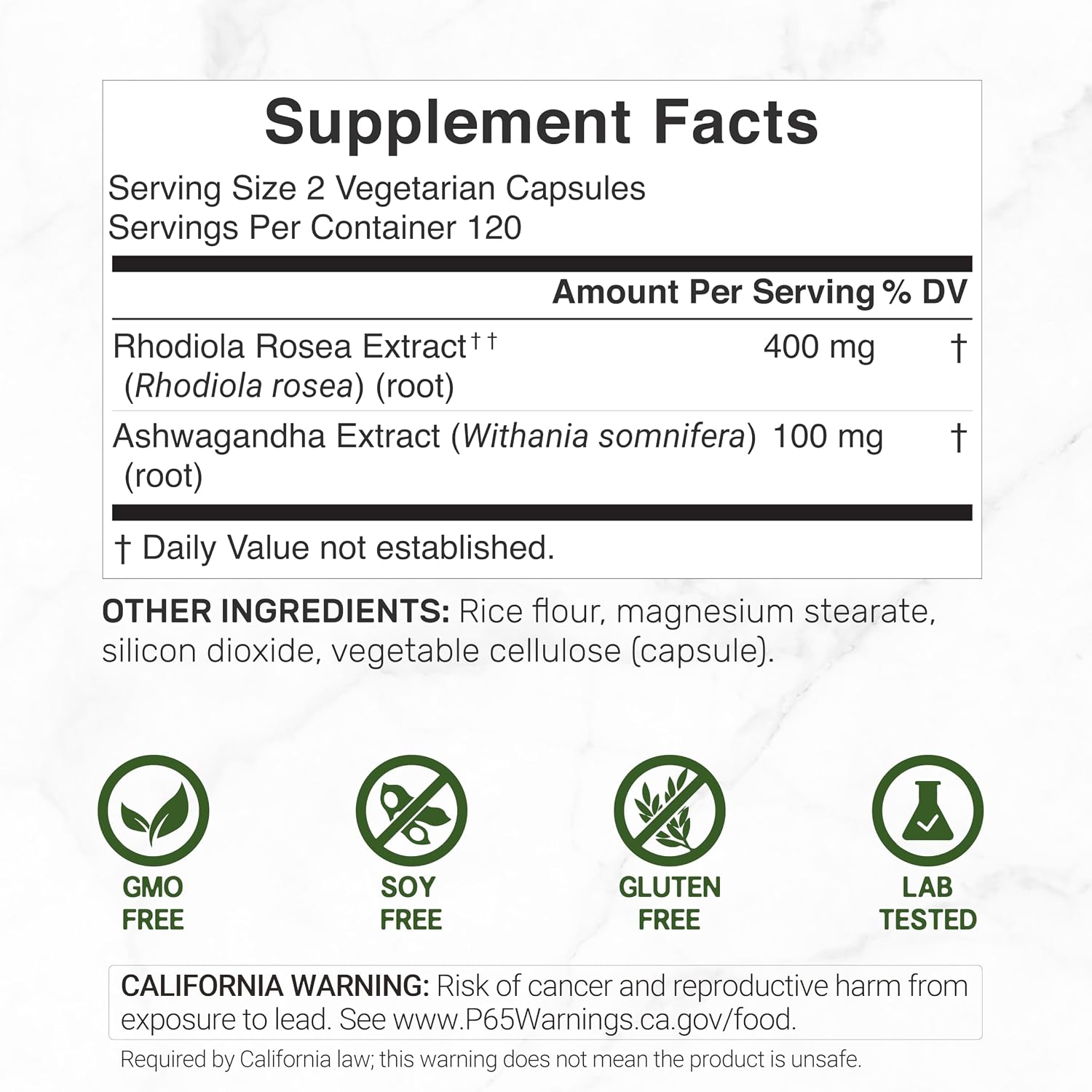 DEAL SUPPLEMENT Rhodiola Rosea with Ashwagandha, 240 Veggie Capsules – Rhodiola Rosea Supplement – Rhodiola & Ashwagandha Blend – Non-GMO