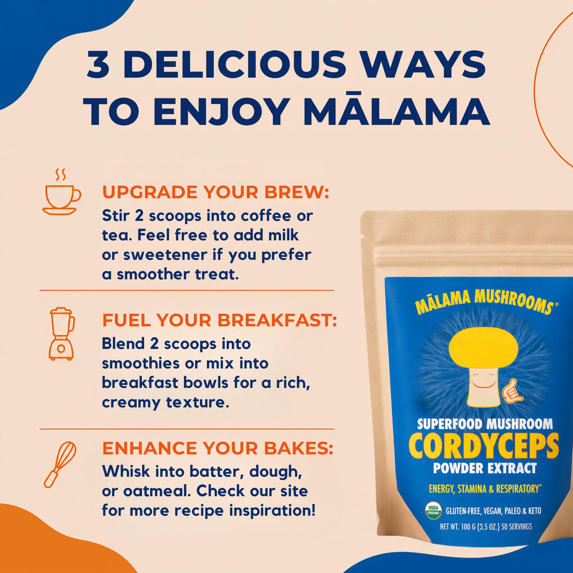 8-Mushroom Extract Powder by Malama, Organic Body Mushroom Blend Featuring Lion's Mane, Reishi, Cordyceps, Chaga, Turkey Tail, Superfood Adaptogenic