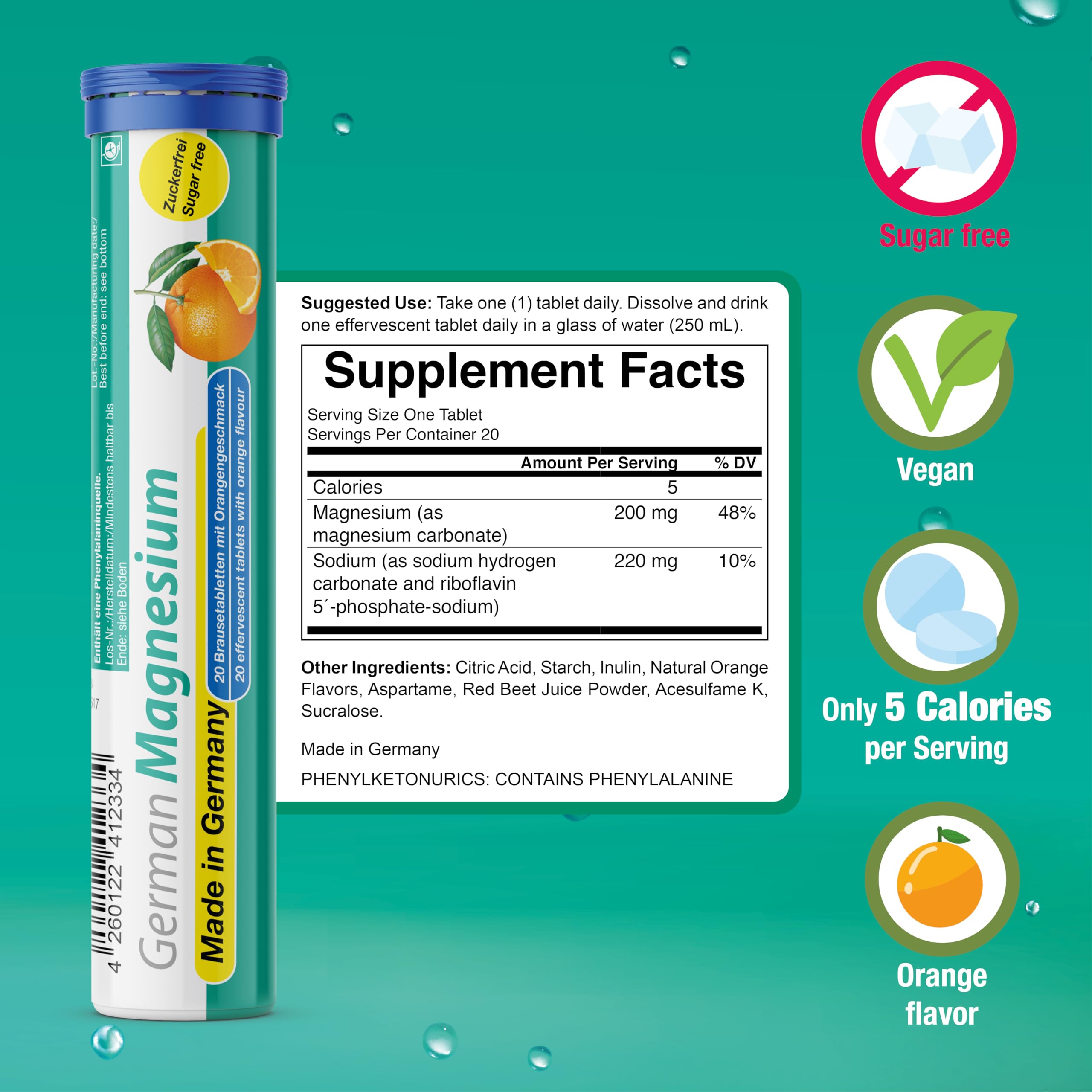 T&D German Elektrolyt Mix - 40 Fizzy Effervescent Tabelts - Orangeflavour - Sugarfree - Made in Germany T&D buy supplements Au
