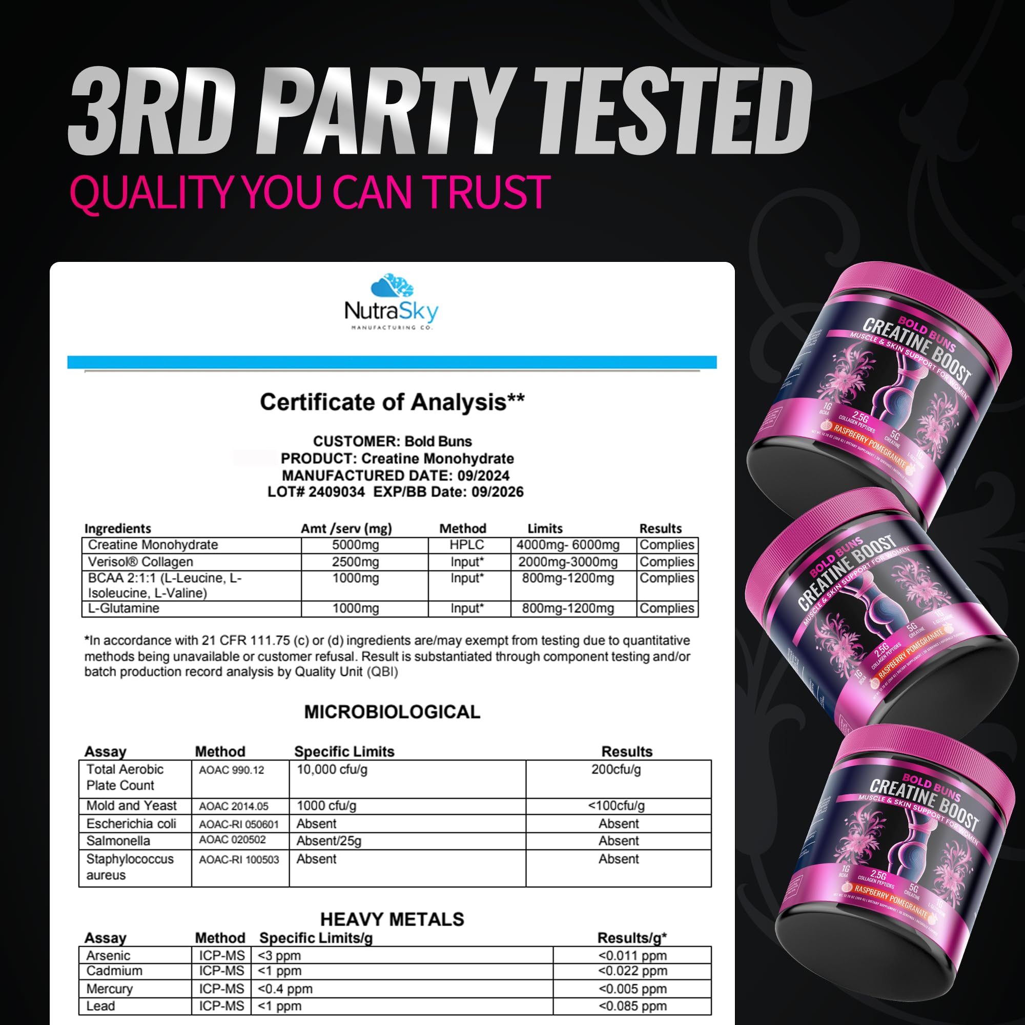 Bold Buns Creatine for Women – Supplement with Collagen & BCAA – Supports Muscle Development, Post-Workout Recovery, Skin Elasticity, Healthy Hair & Nail (30 Servings, Unflavored)